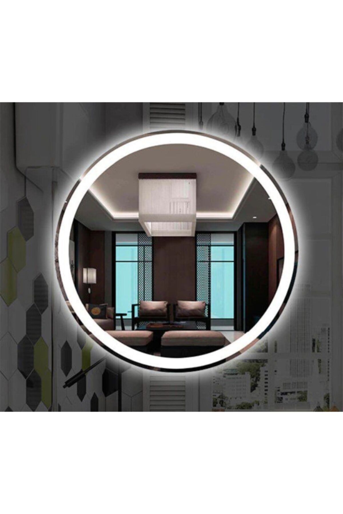 GLOBAL LED MIRROR 80 cm Yuvarlak Ledli Ayna Antrasit Dresuar Hol Koridor Duvar Salon Banyo Wc Ofis Çocuk Yatak Odası B