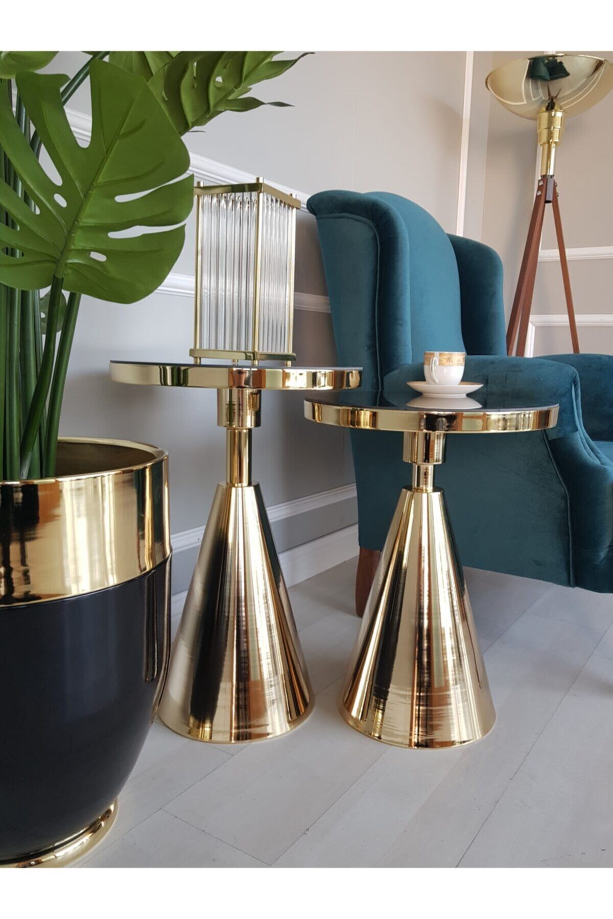 Decor By Özay Paris Yan Sehpa Ikili Takım Gold