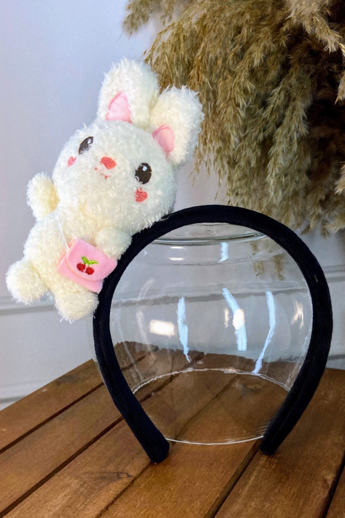 Şubu tasarım toka Kıvırcık Tavşan Peluş Taç Beyaz Sbt424