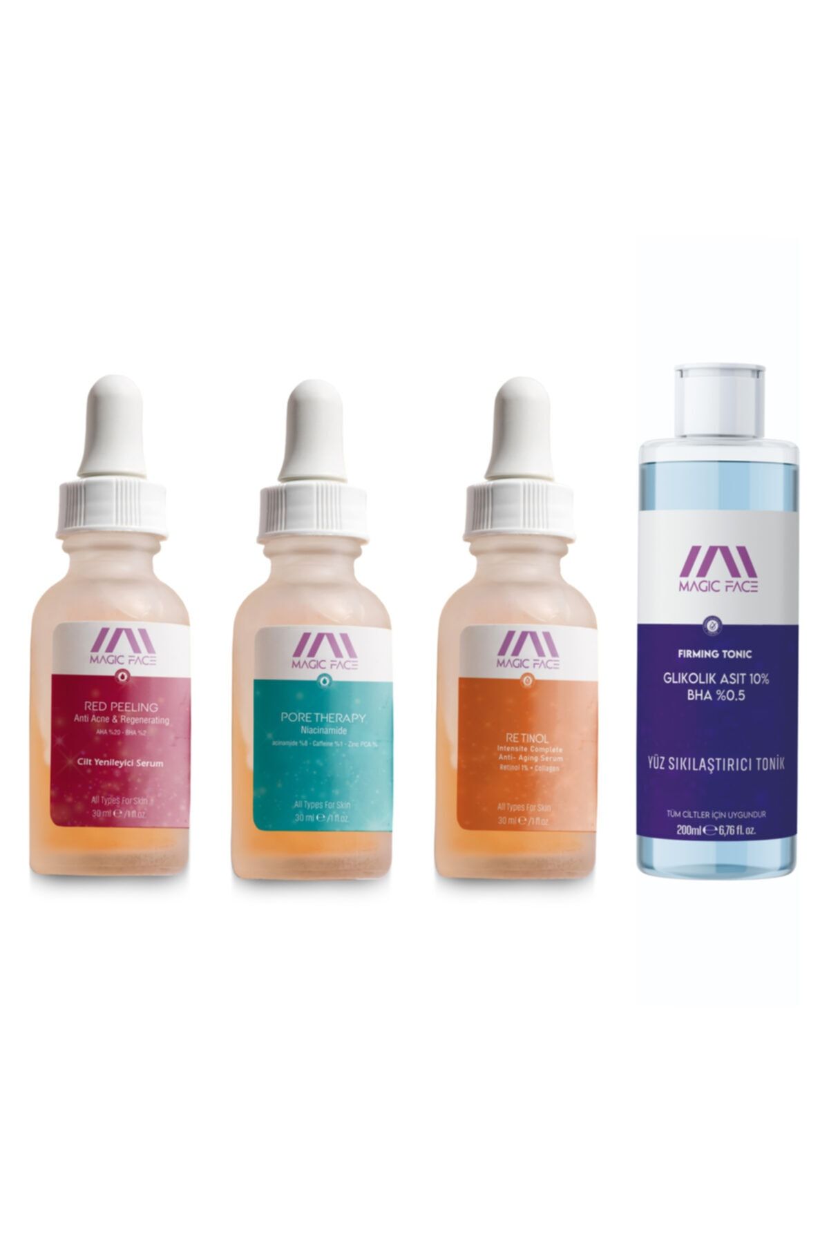 MAGIC FACE Cilt Bakım Serum Ve Tonik Seti(aha+bha+niacinamide+caffeine+retinol+collagen+glycolic)