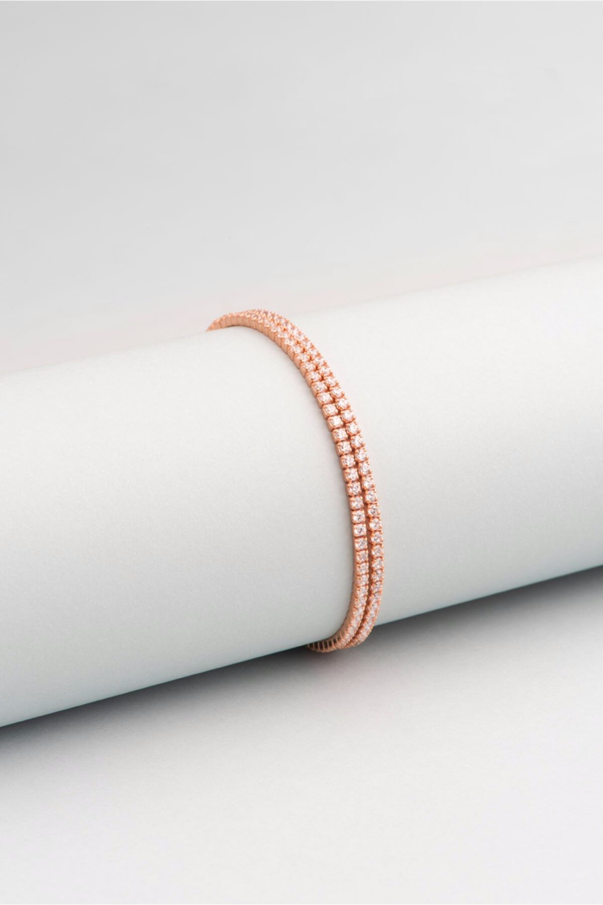 So CHIC... Çift Sıra Su Yolu 18 Ayar Rose Altın Kaplama Gümüş Bileklik