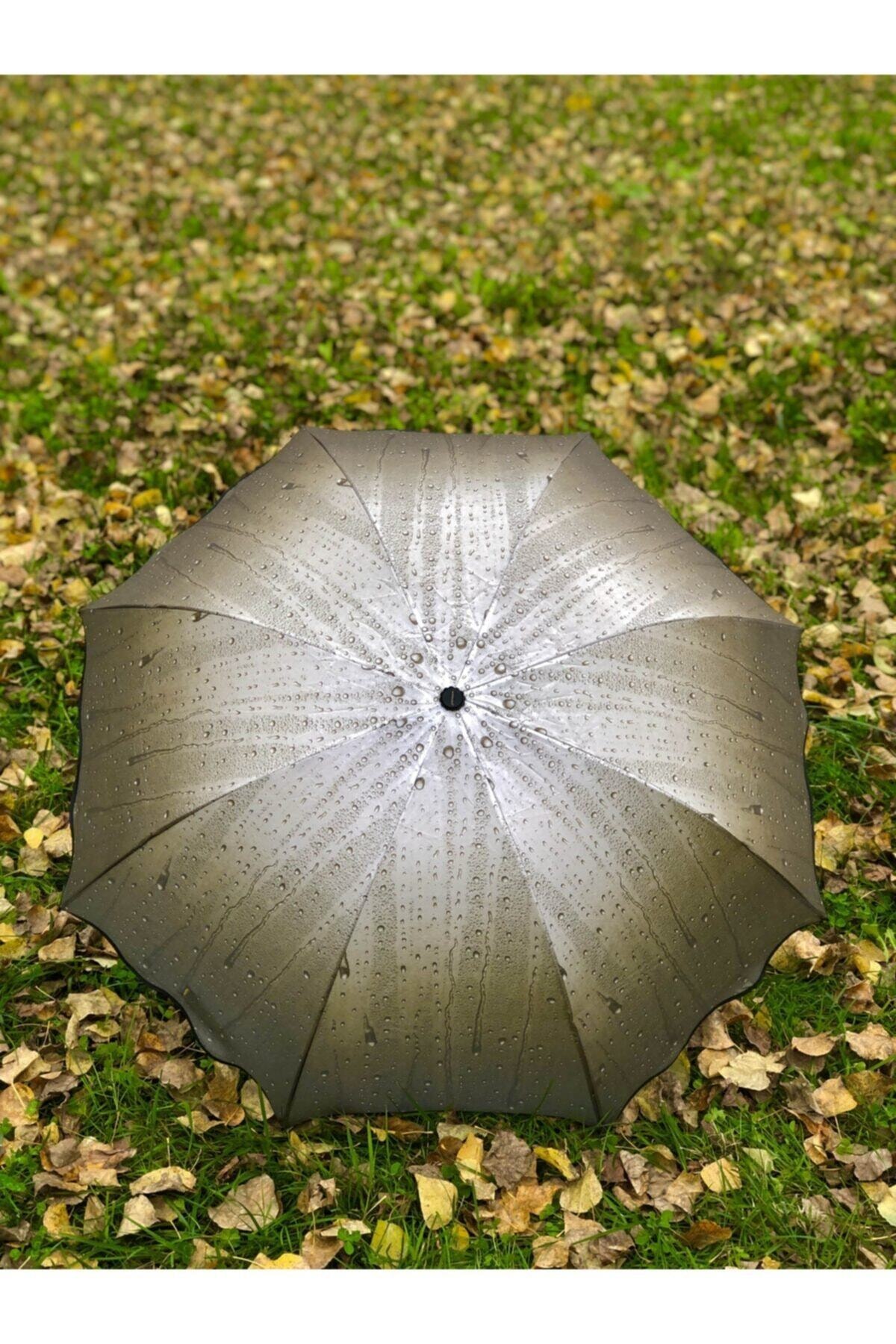 Rainwalker Rüzgarda Kırılmayan Su Damlacıklı Duman Rengi Kadın Şemsiye