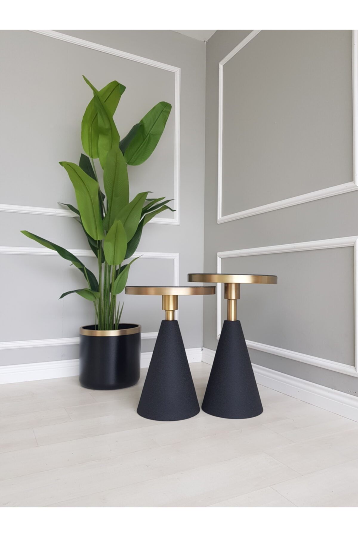 Decor By Özay Paris Yan Sehpa Ikili Takım / Pütürlü Siyah & Eskitme