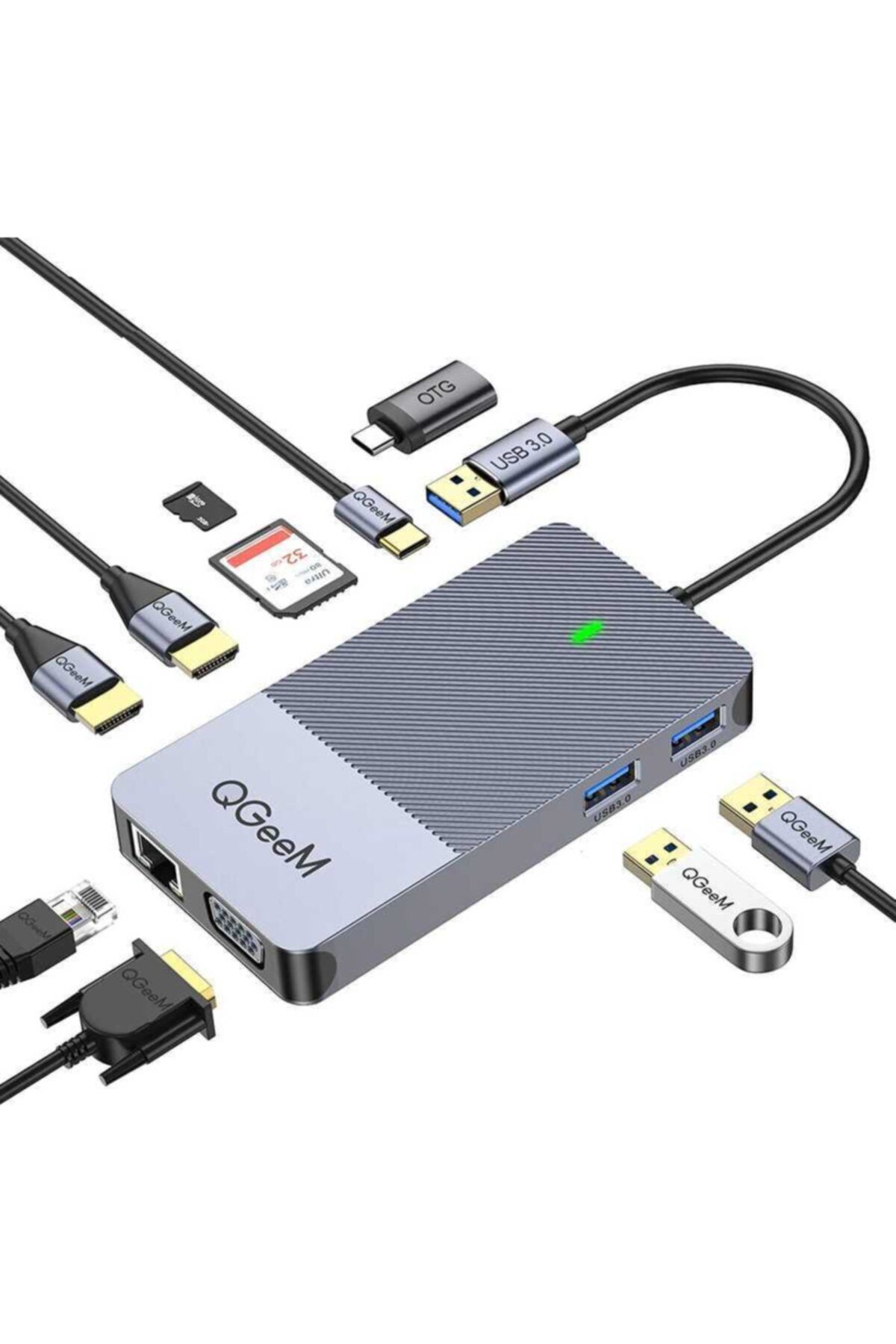 Cep prime Macbook Type-c Hub 3.0 Usb + Sd Ve Micro Sd Hafıza Kartı + Type-c + Ethernet + Hdmı + Vga Çıkışı