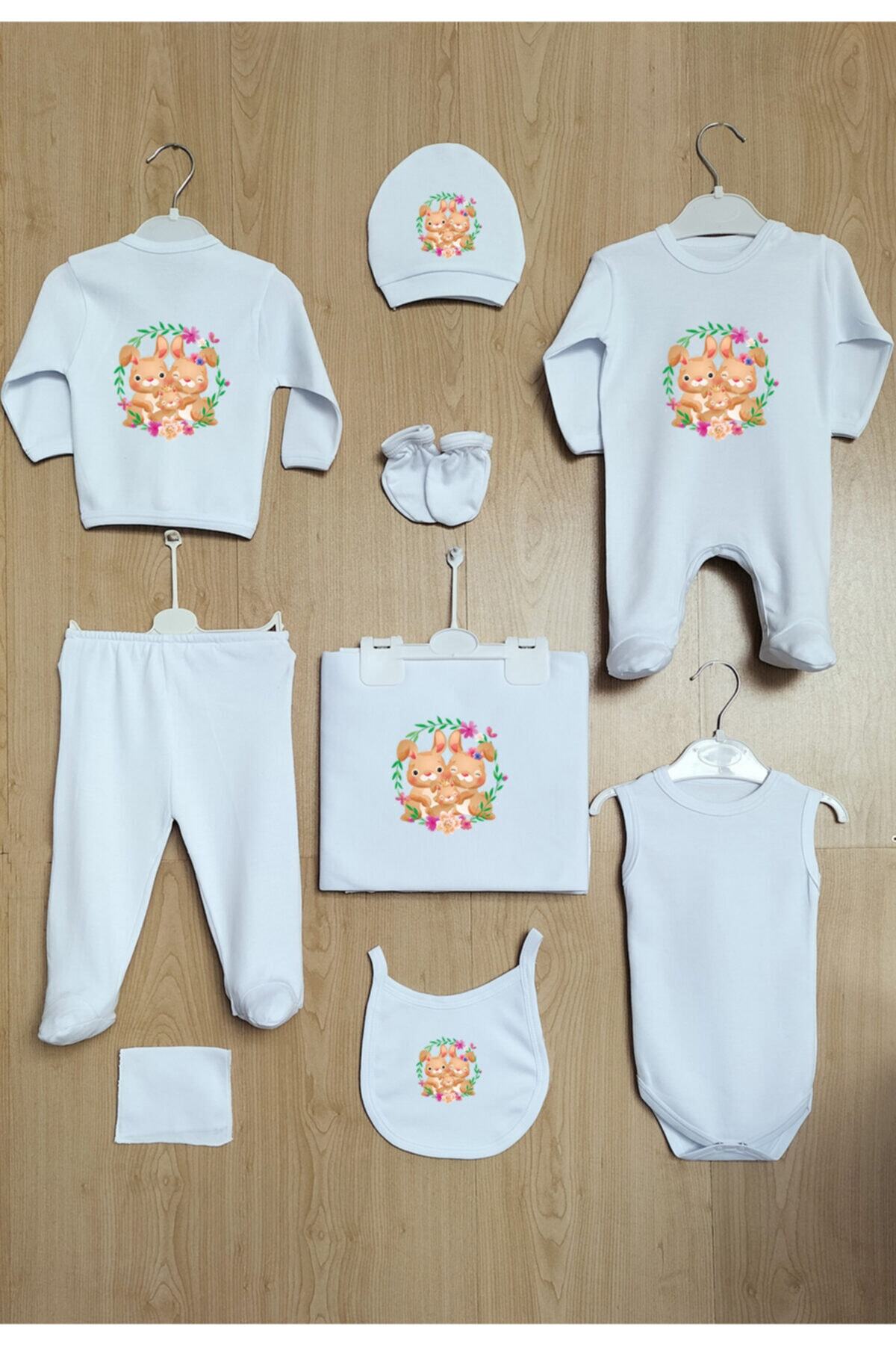 YZC HOME Liyn Baby Sevimli Tavşanlar Kız Bebek Yenidoğan Tulumlu Hastane Çıkışı %100 Pamuk