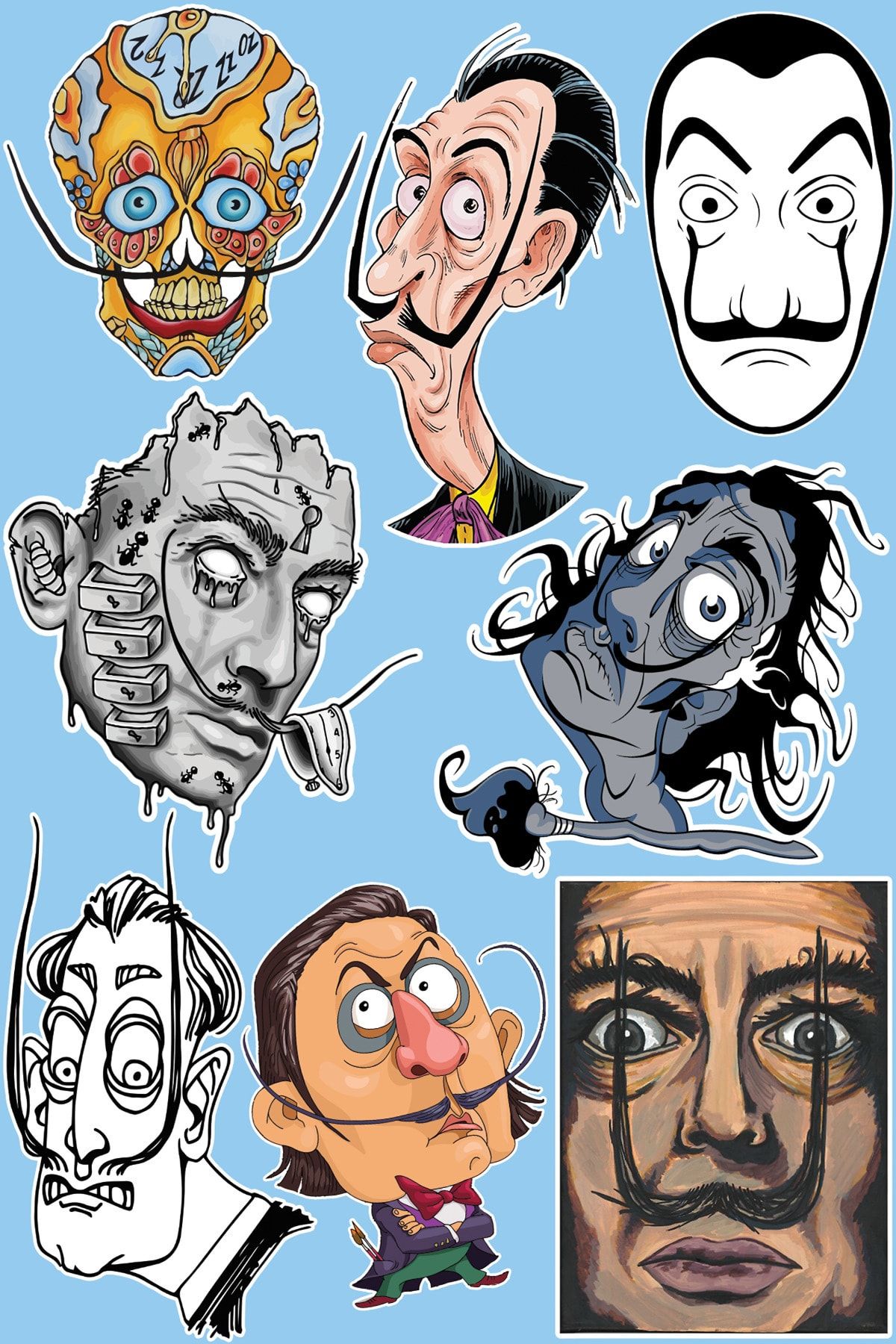 SilverStickers Salvador Dali Temalı Laptop Notebook Kask Çanta Sticker Etiket Seti