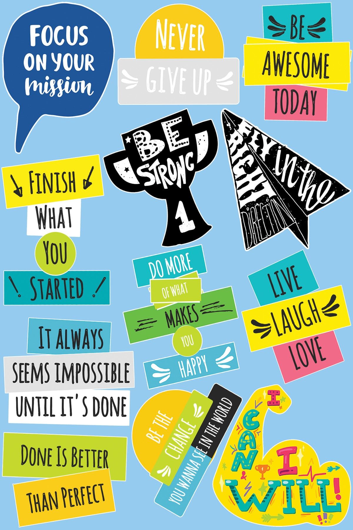 SilverStickers Ingilizce Motivasyon Sözleri 3 Temalı Laptop Notebook Kask Çanta Sticker Etiket Seti