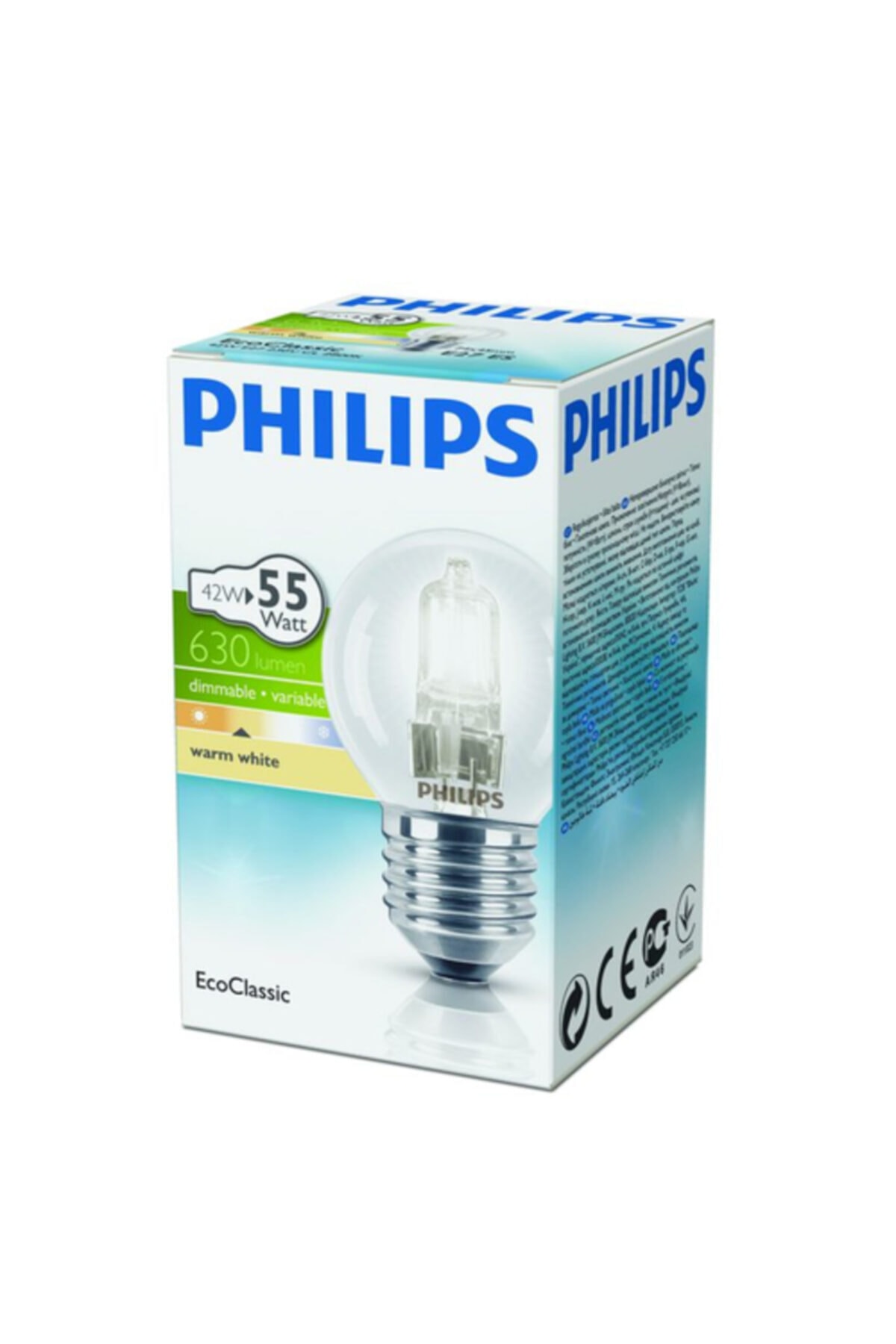 Philips Phılıps 42w =55w Halojen Classic Şeffaf Mini Top Ampul /normal Duy (e27) Sarı Işık