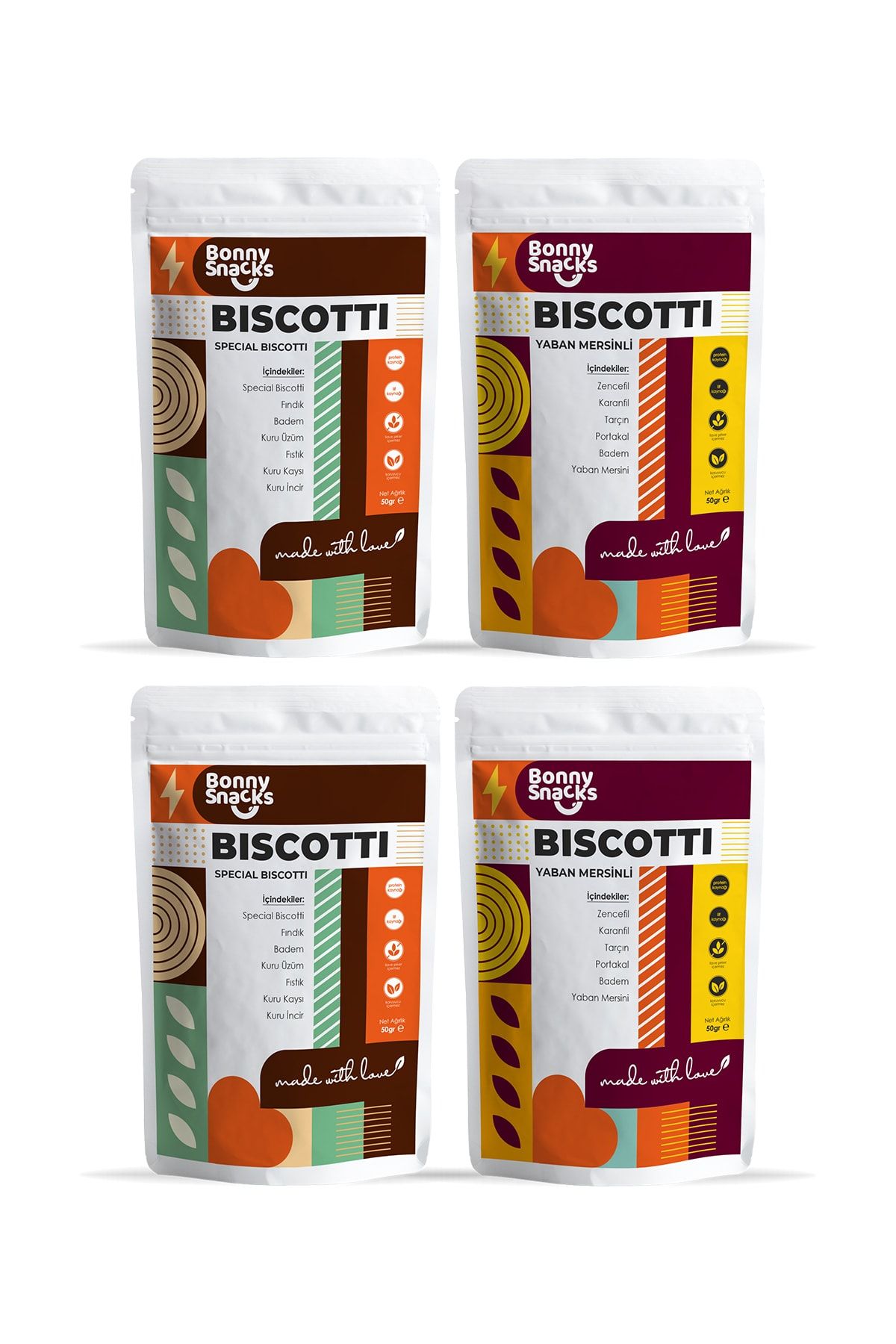 Bonny Snacks Biscotti 4lü Paket Efsane Lezzet 50gr