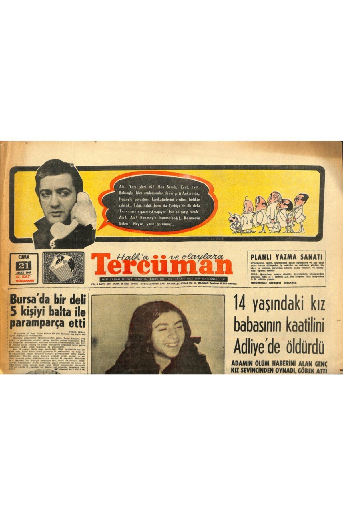 Gökçe Koleksiyon Tercüman Gazetesi 21 Mart 1969 - Haydarpaşa-pendik Elektrikli Tren Seferleri Yakında Başlıyor