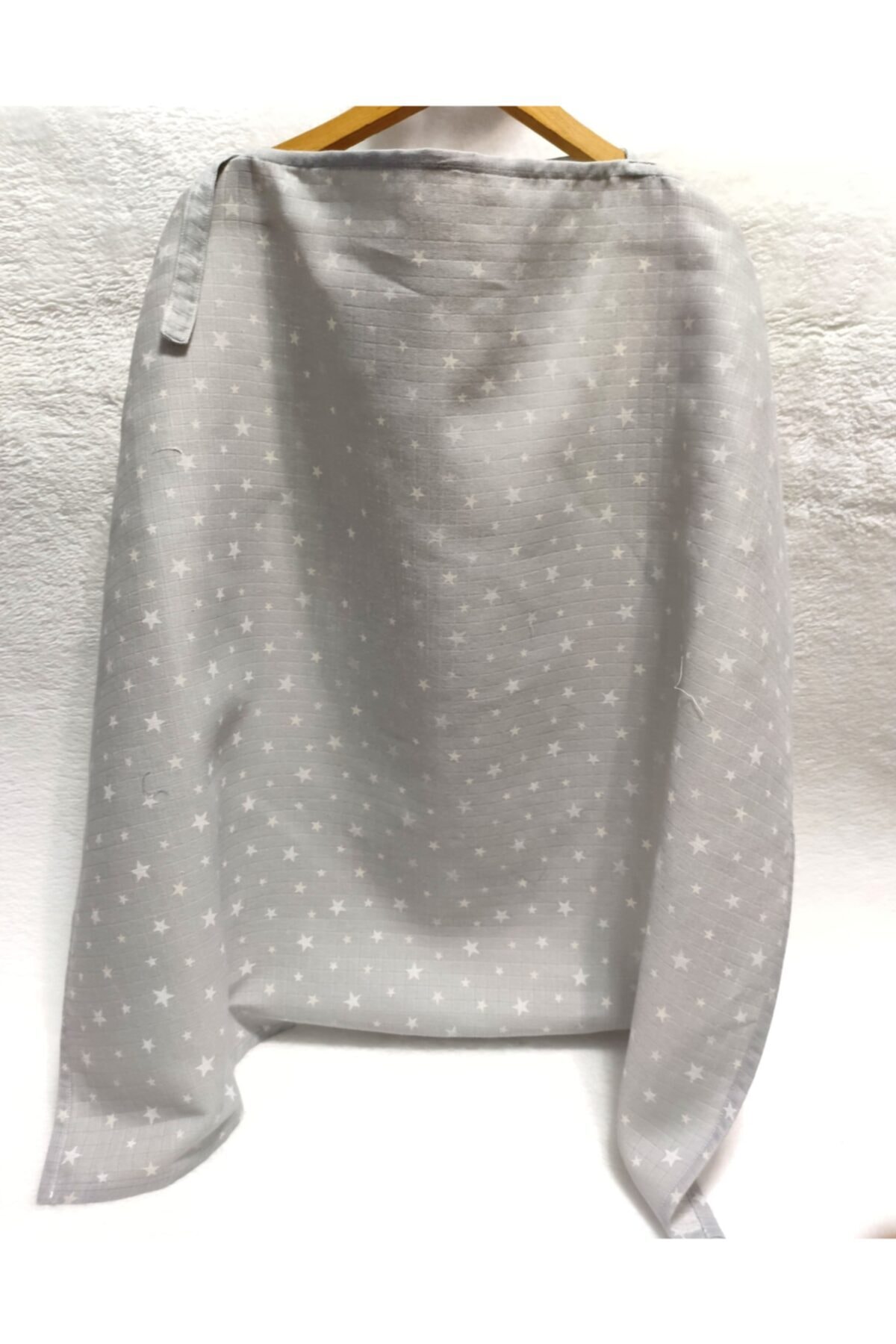 BeybiNest Müslin Emzirme Önlüğü 100x90 Cm Ayarlanabilir Boy Gri Yıldızlar Ve Müslin Fular. Balenli Model