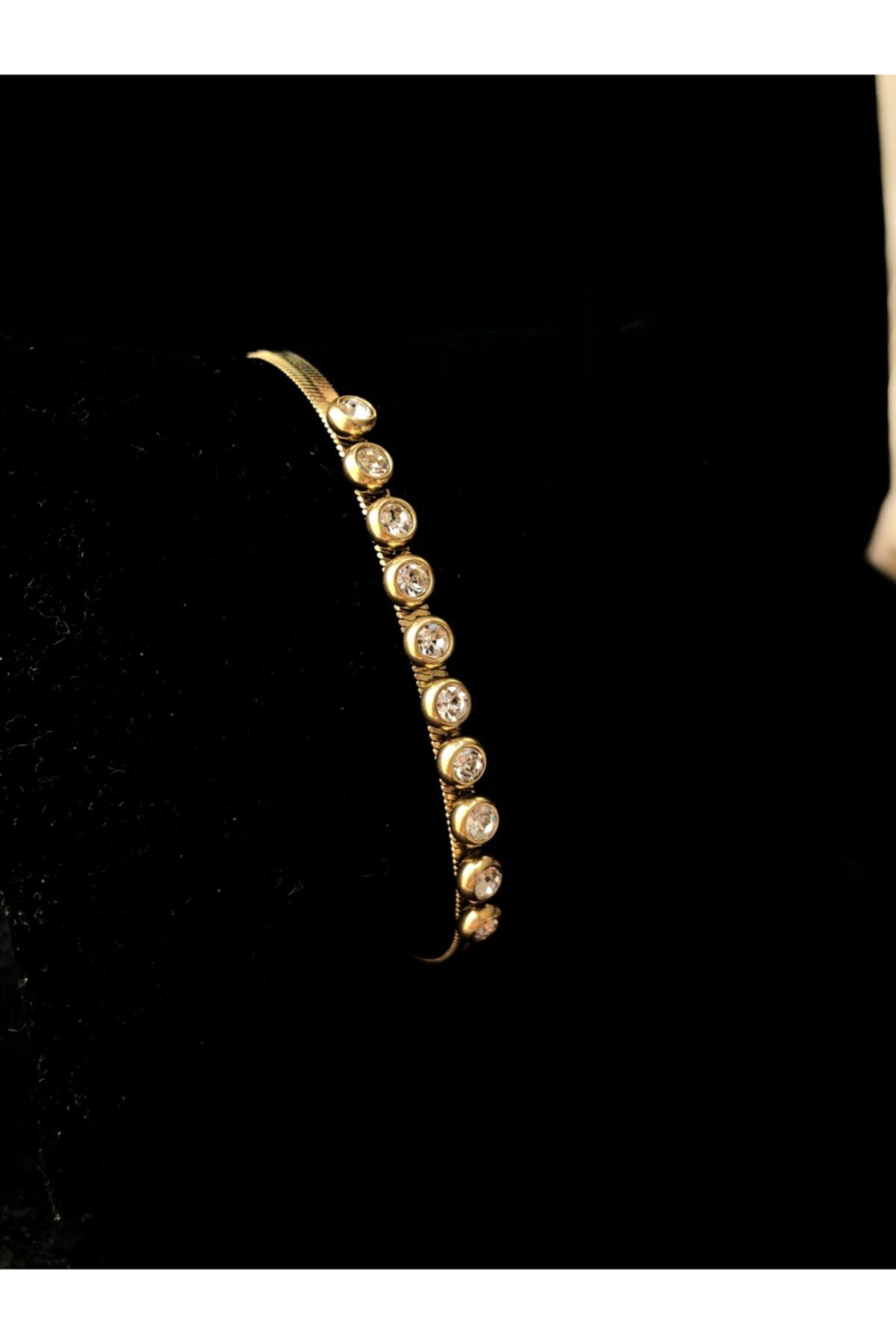 BY DİLEK ÇETİN ACCESSORY Çelik Taşlı Italyan Yassı Zincir Bileklik