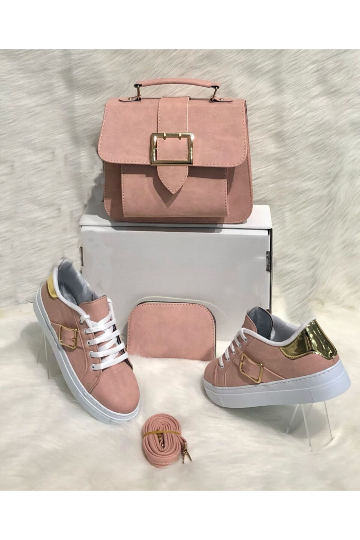 ALGÜL BAGS & SHOES Pudra Omuz Çanta Seti