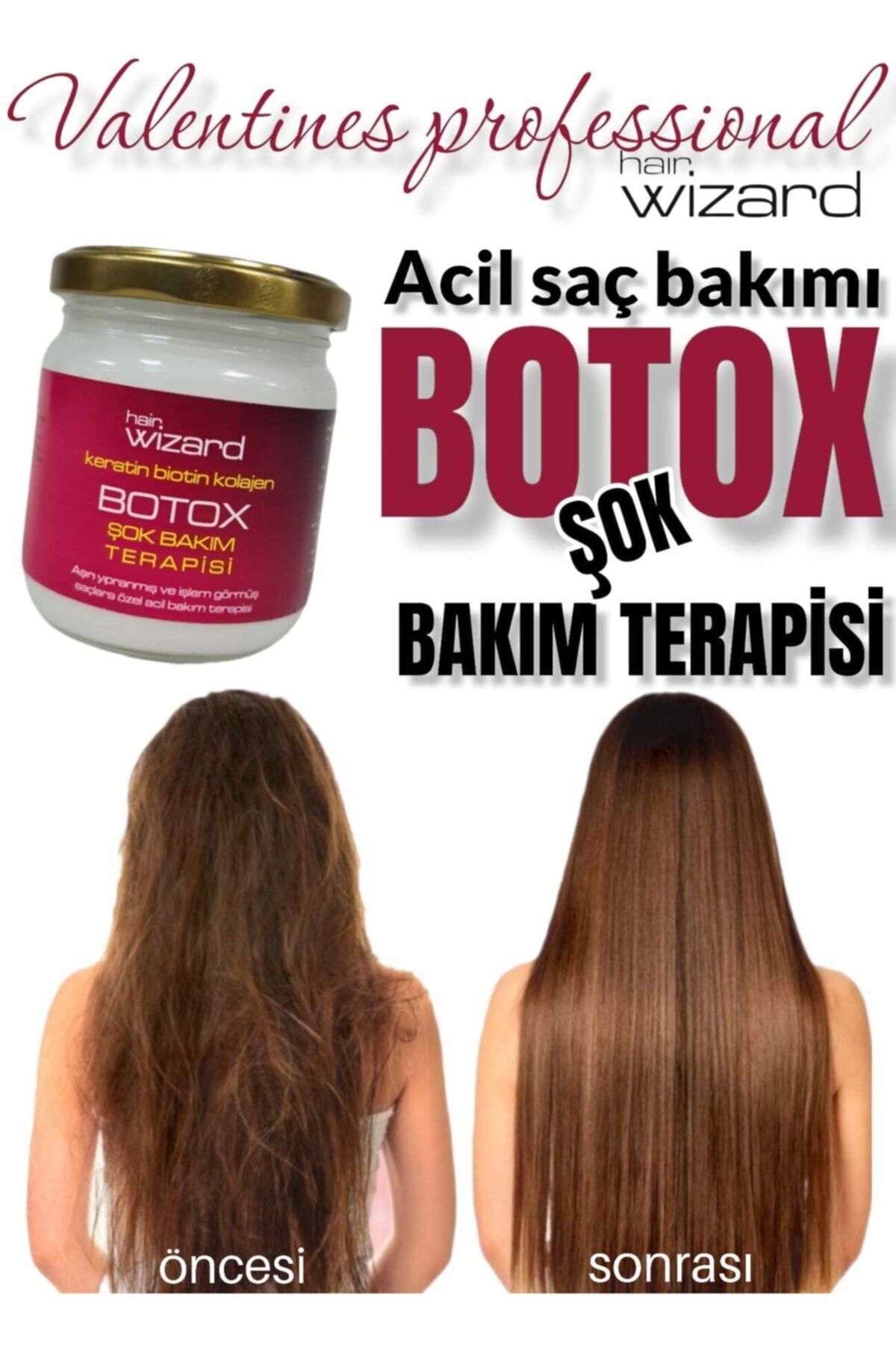 VALENTINES PROFESSIONAL Acil Saç Bakımı / Botox Şok Bakım Terapisi / Işlem Görmüş, Aşırı Yıpranmış Saçlara Çözüm