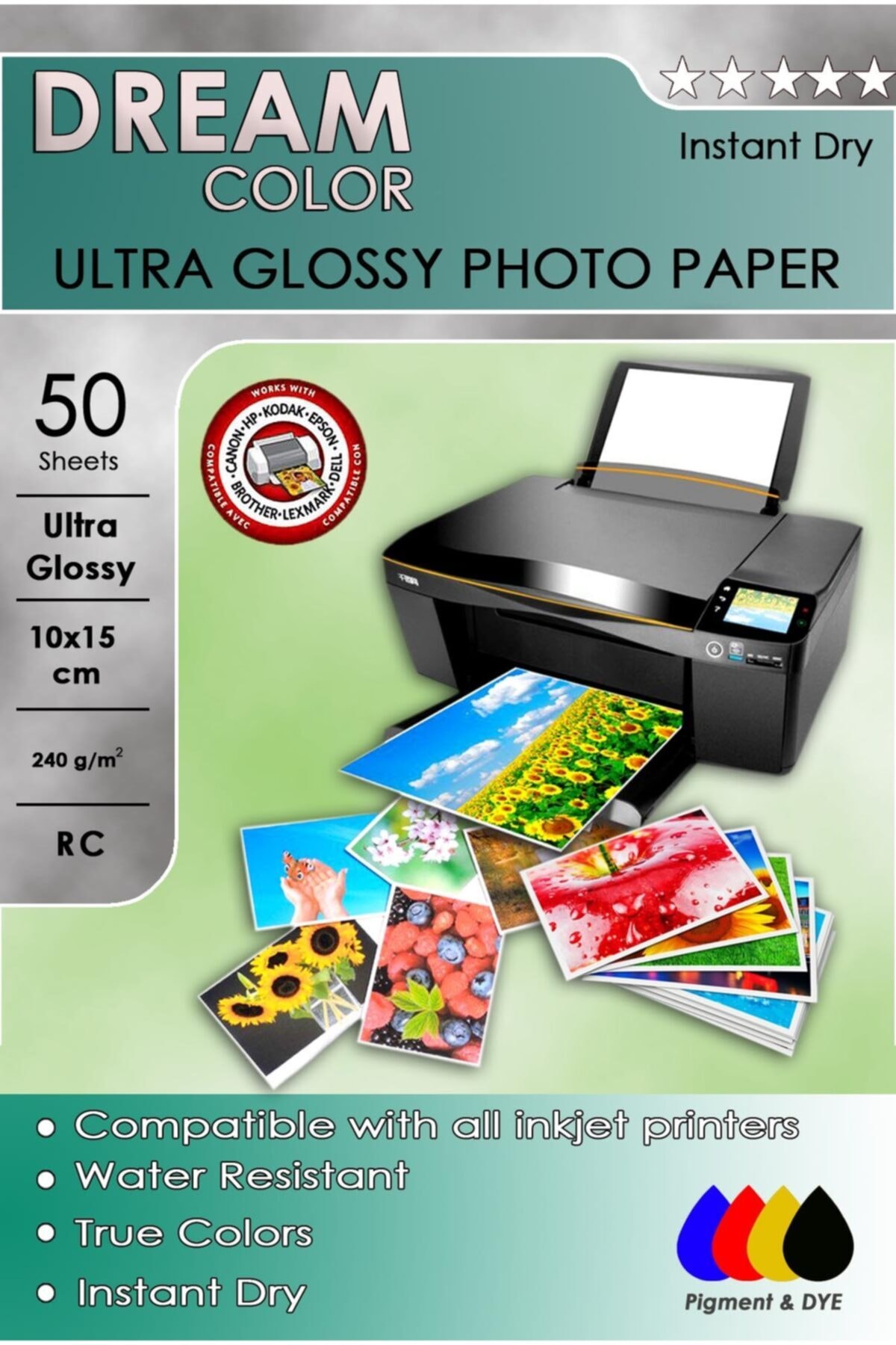 dreamcolor Epson L8180 L386 L382 L3050 L3060 L3070 Fotoğraf Kağıdı Parlak, 10x15, 50yp, 240gr