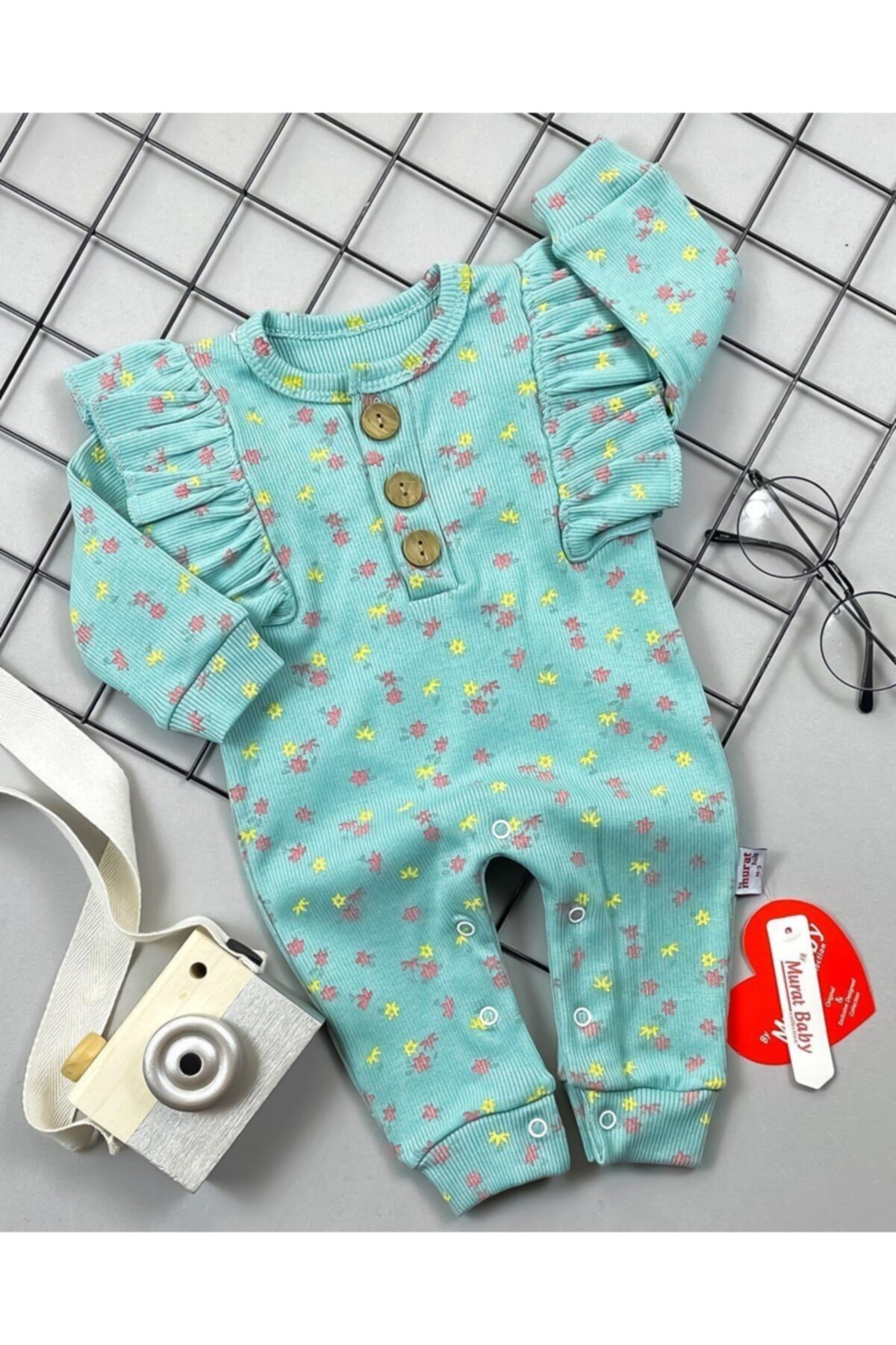 Murat Baby Çiçek Desenli Düğmeli Bebek Tulum