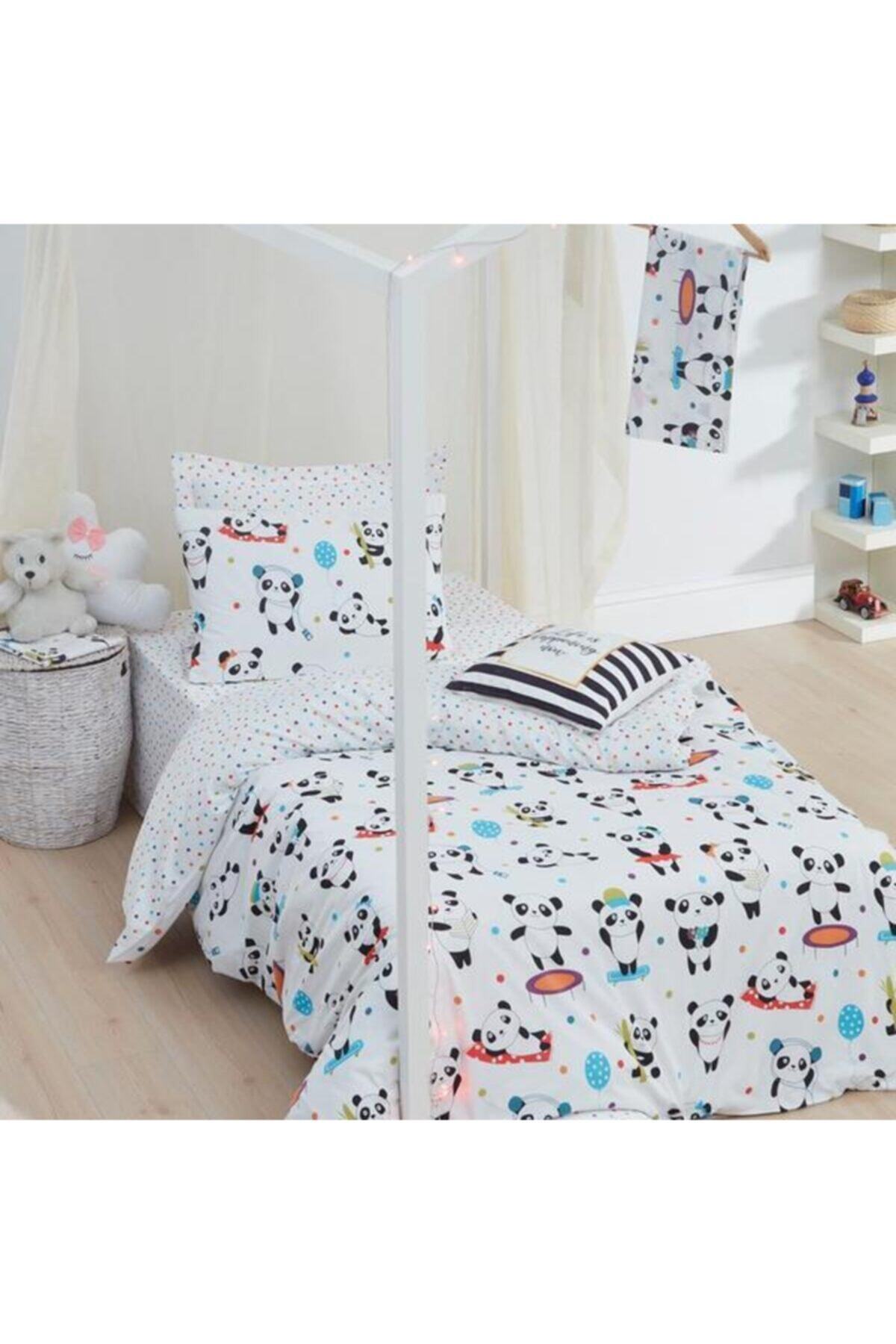 Nuvomon Baskılı Love Pandas Tek Kişilik Çocuk Nevresim Takımı - Beyaz