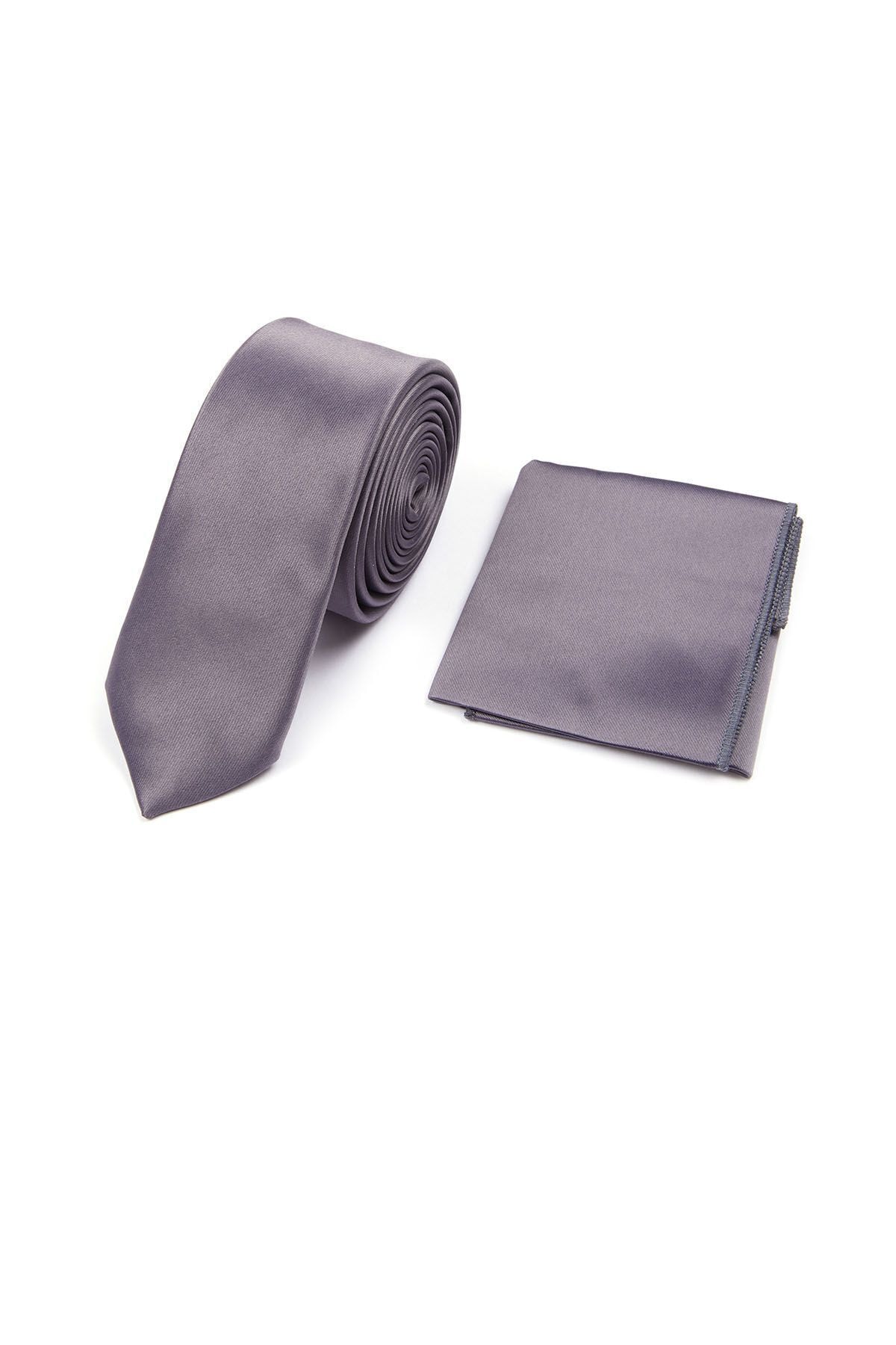 Hatemoğlu Gri Kravat Mendil Set