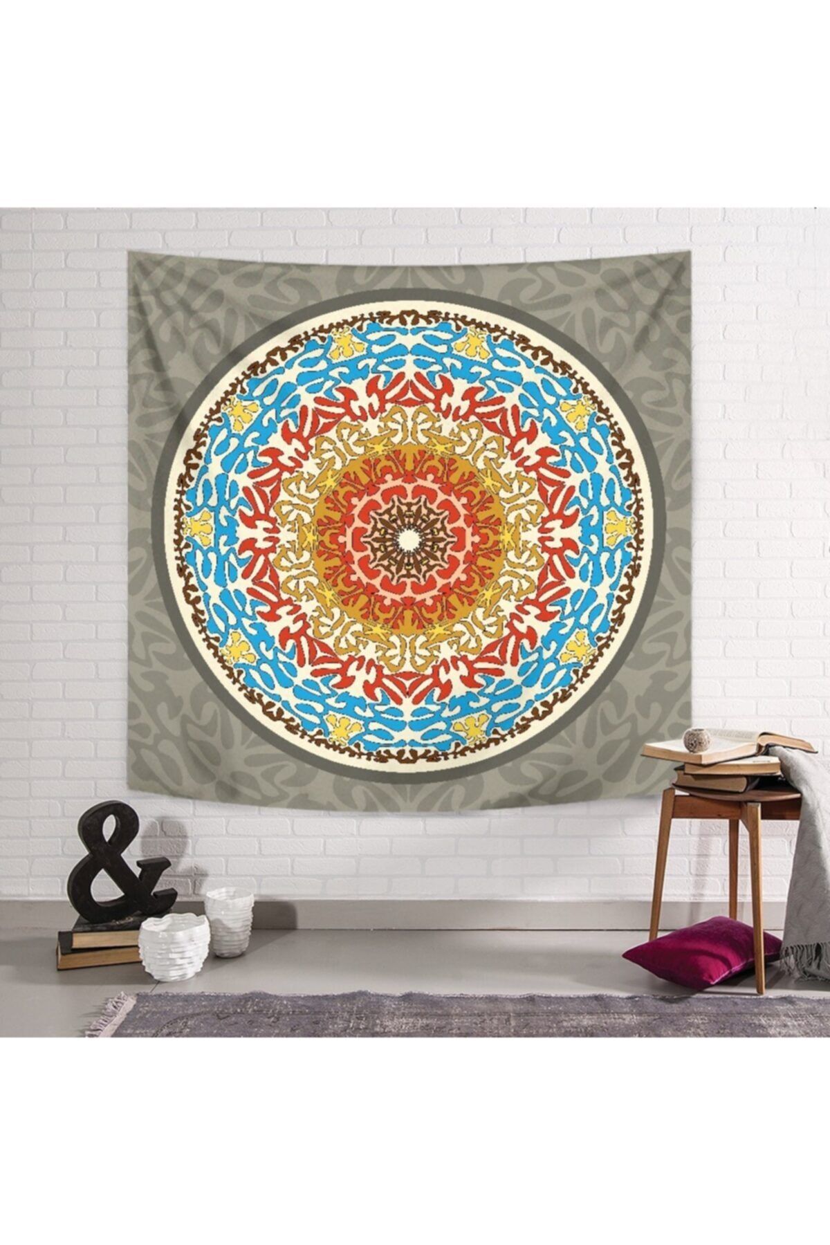 PASAJ HOME Gri Zeminli Mandala Duvar Örtüsü