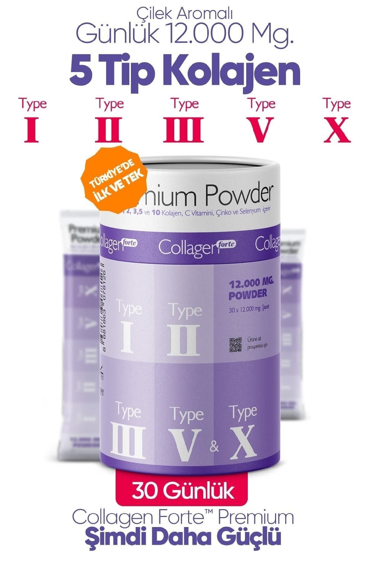 Collagen Forte Premium Powder 5 Tip Kolajen Tip 1, Tip 2, Tip 3, Tip 5, Tip 10 30 x 12000 mg Şase