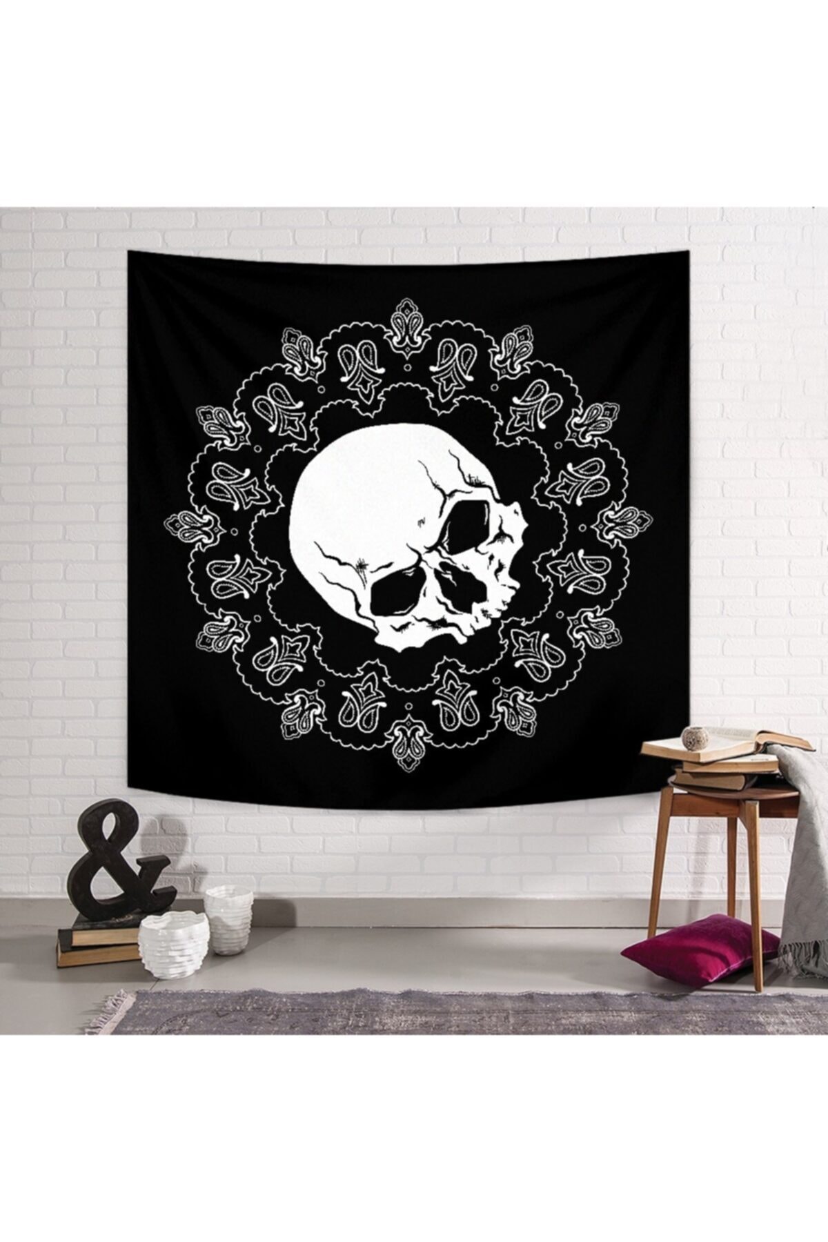 PASAJ HOME Black White Skull Duvar Örtüsü