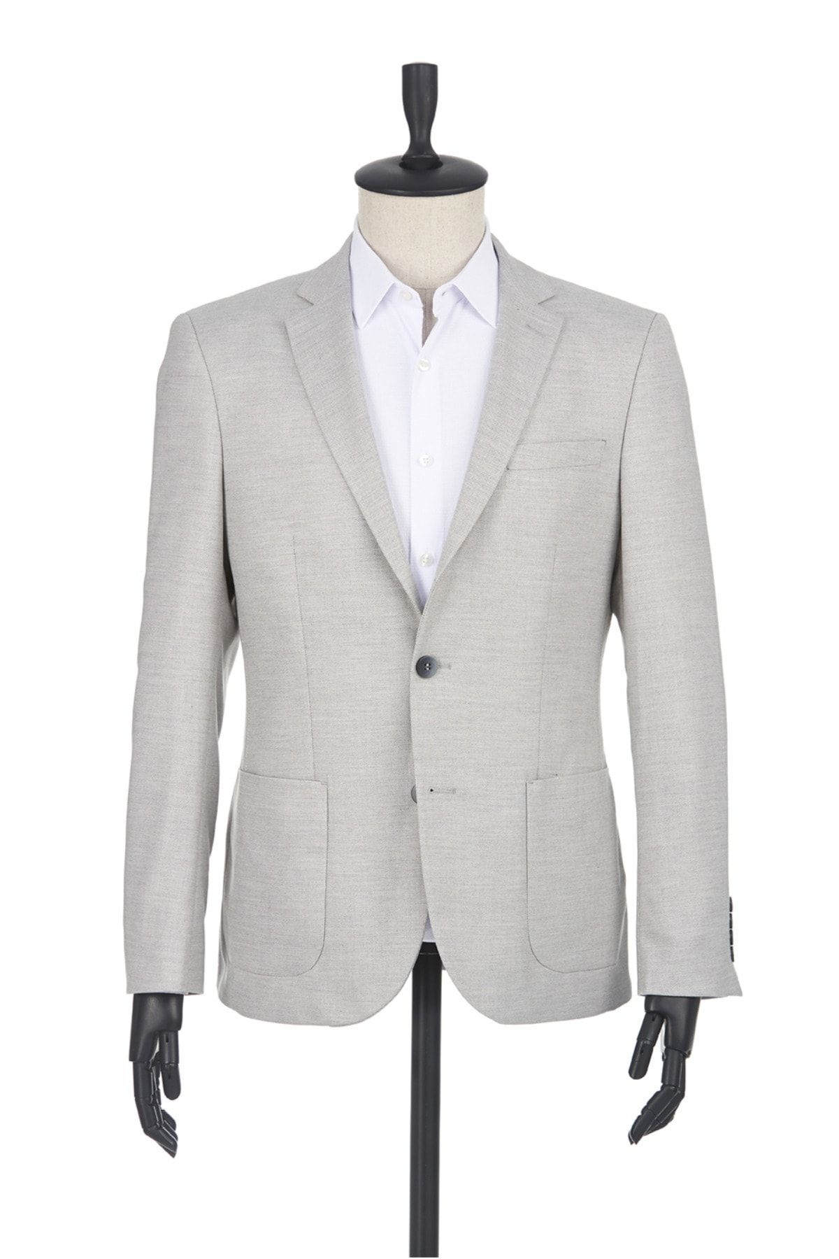 İmza Gri Desenli Slim Fit Mono Yaka Ceket