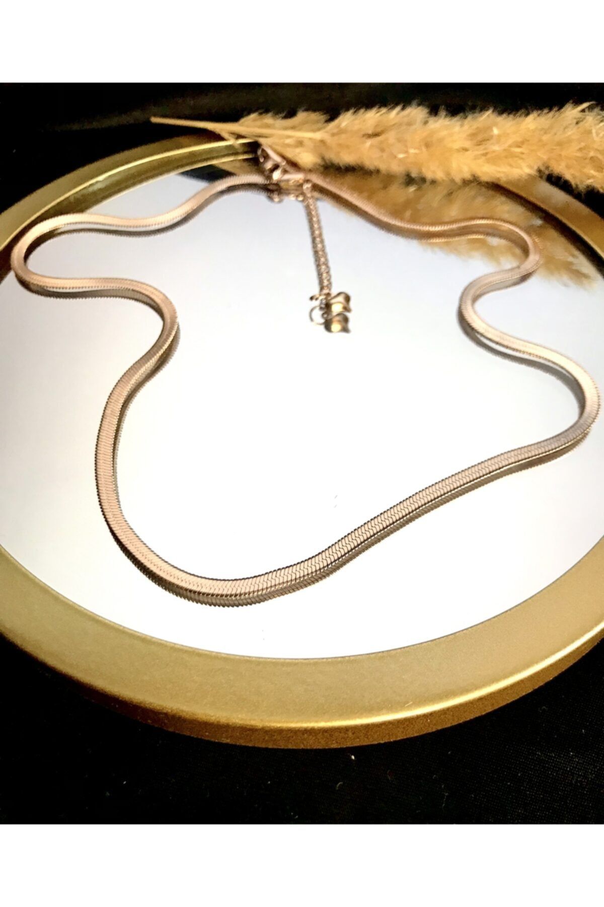womelf Yassı Italyan Zinzir Rose Gold Çelik Kolye