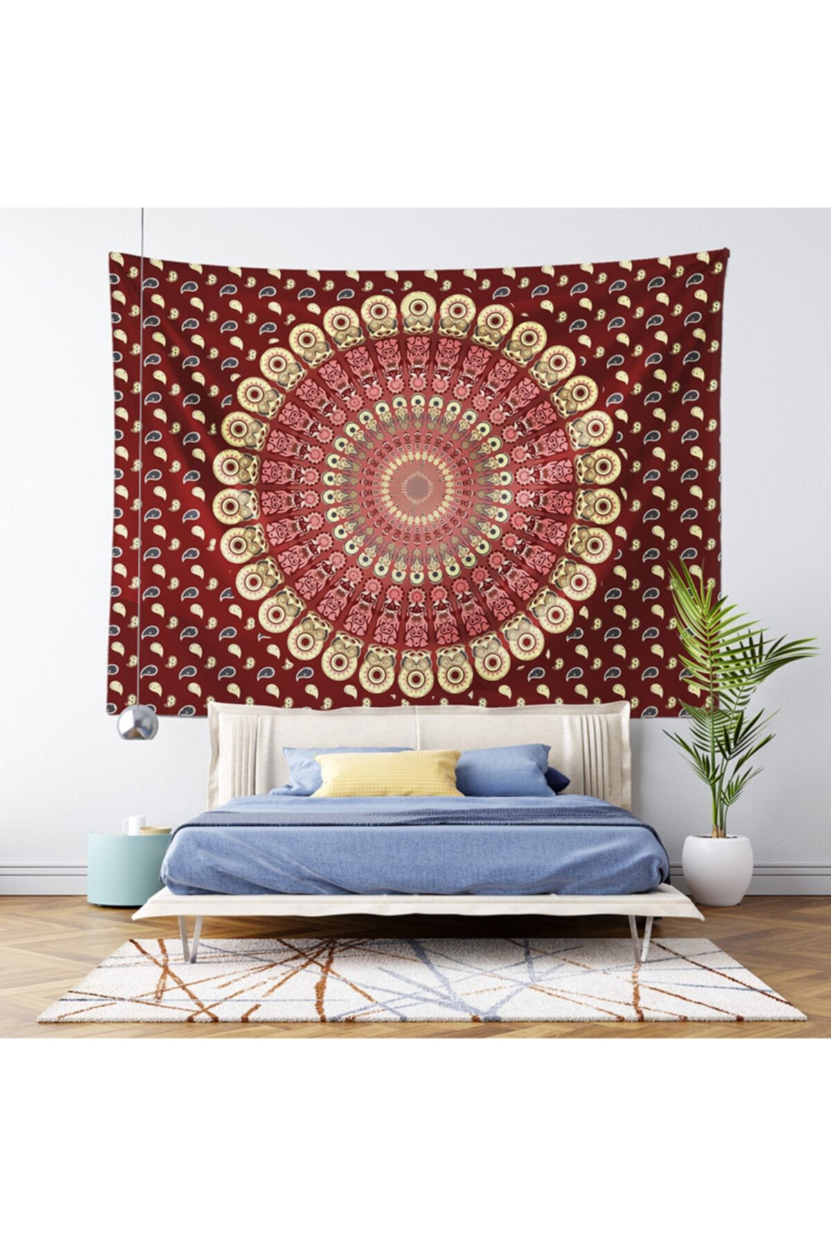PASAJ HOME Bordo Bohem Mandala Duvar Örtüsü