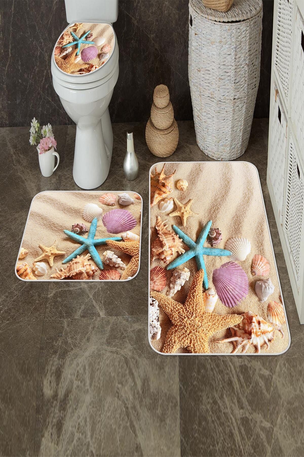 West Home Dijital Baskı Kaymaz Taban Yıkanabilir 60x100 - 50x60 - 34x44 Cm 3'lü Klozet Takımı