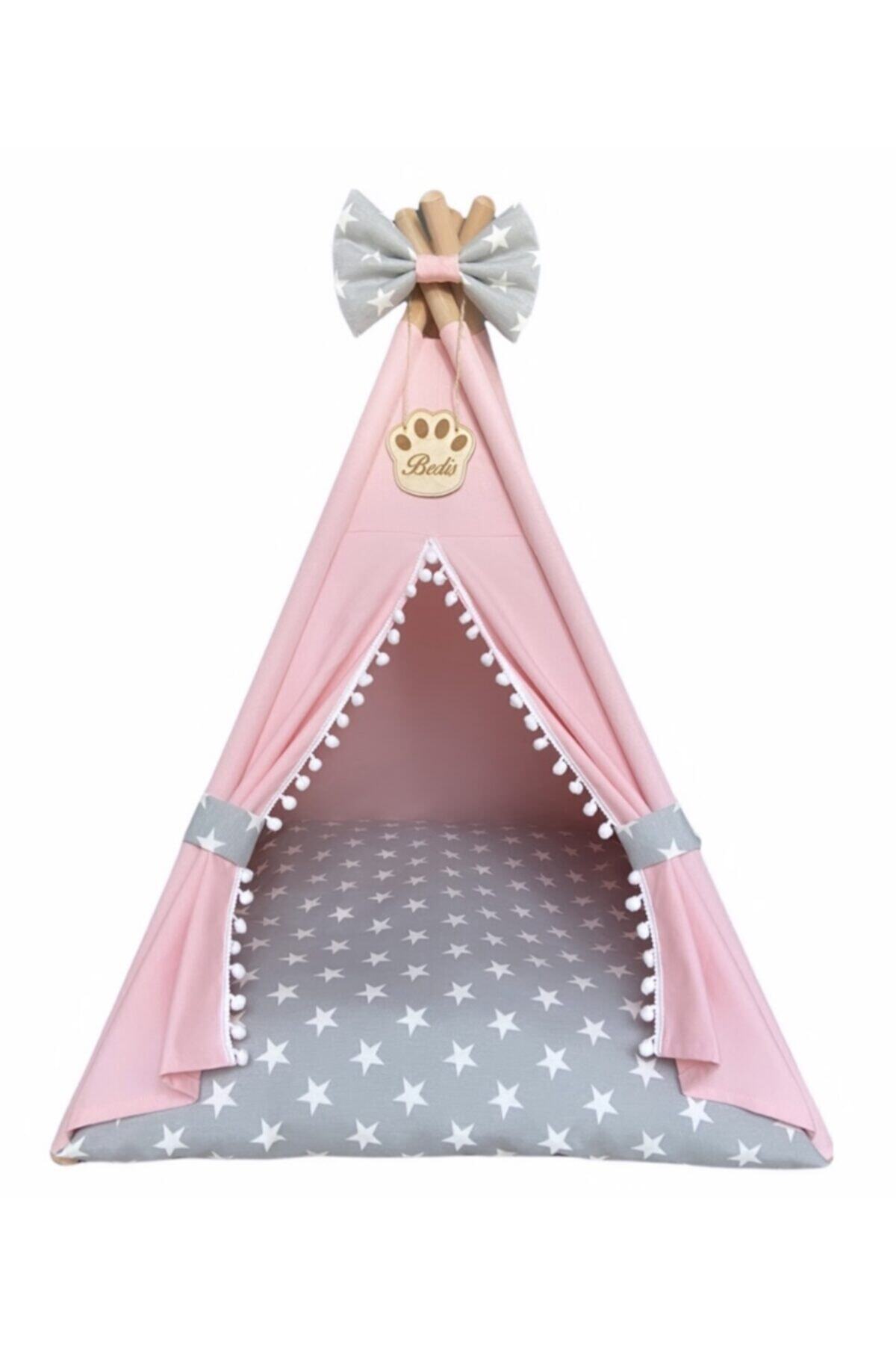 Pet Nest Yıkanabilir Küçük Irk Köpek Çadırı Pudra 65-65cm Yataklı