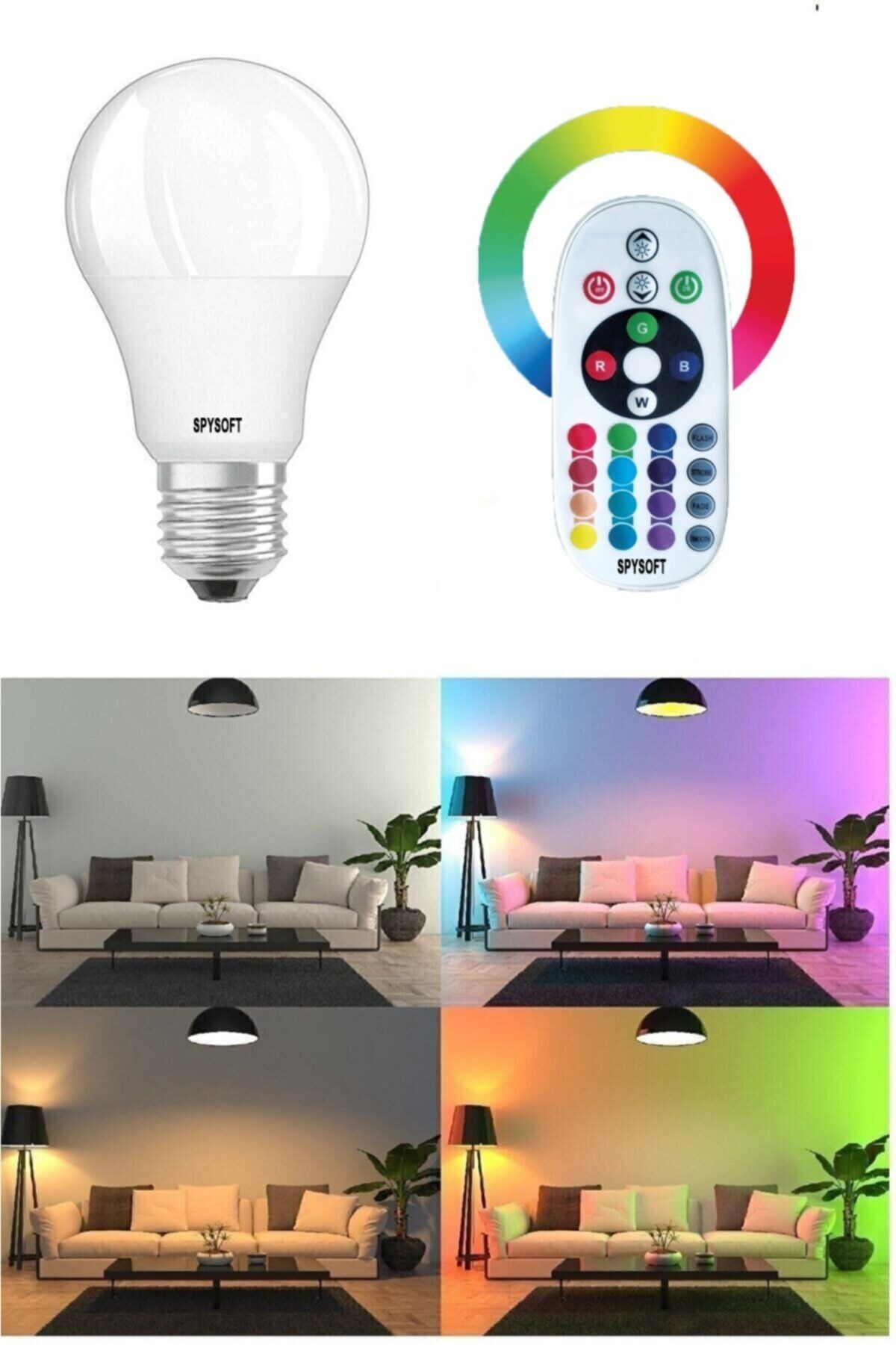 SpySoft 12w Rgb+white Kumandalı Led Ampul Renk Değiştiren Dimmer Özellikli.