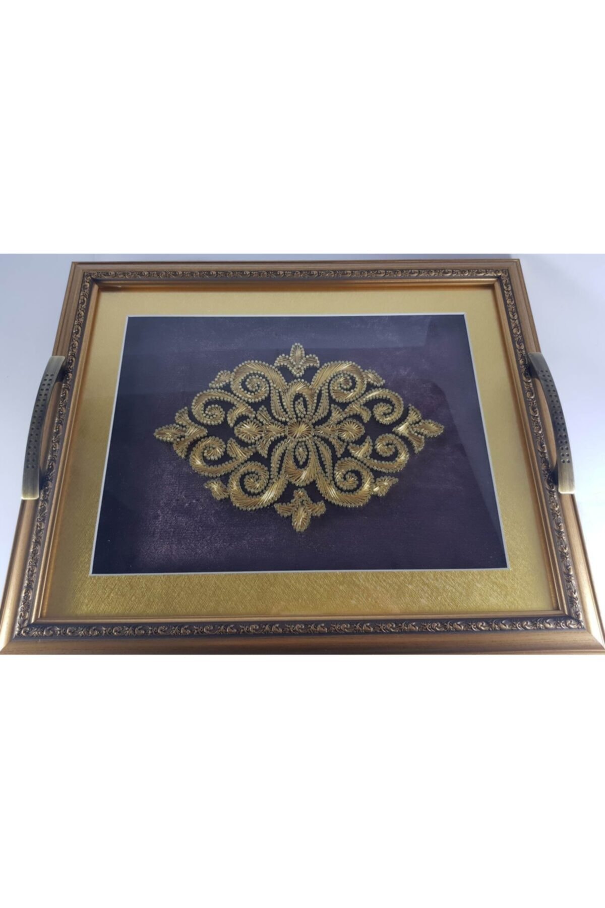 HIGHLY Nişan Tepsisi Kadife Kumaş Altın Yaldız 36x44