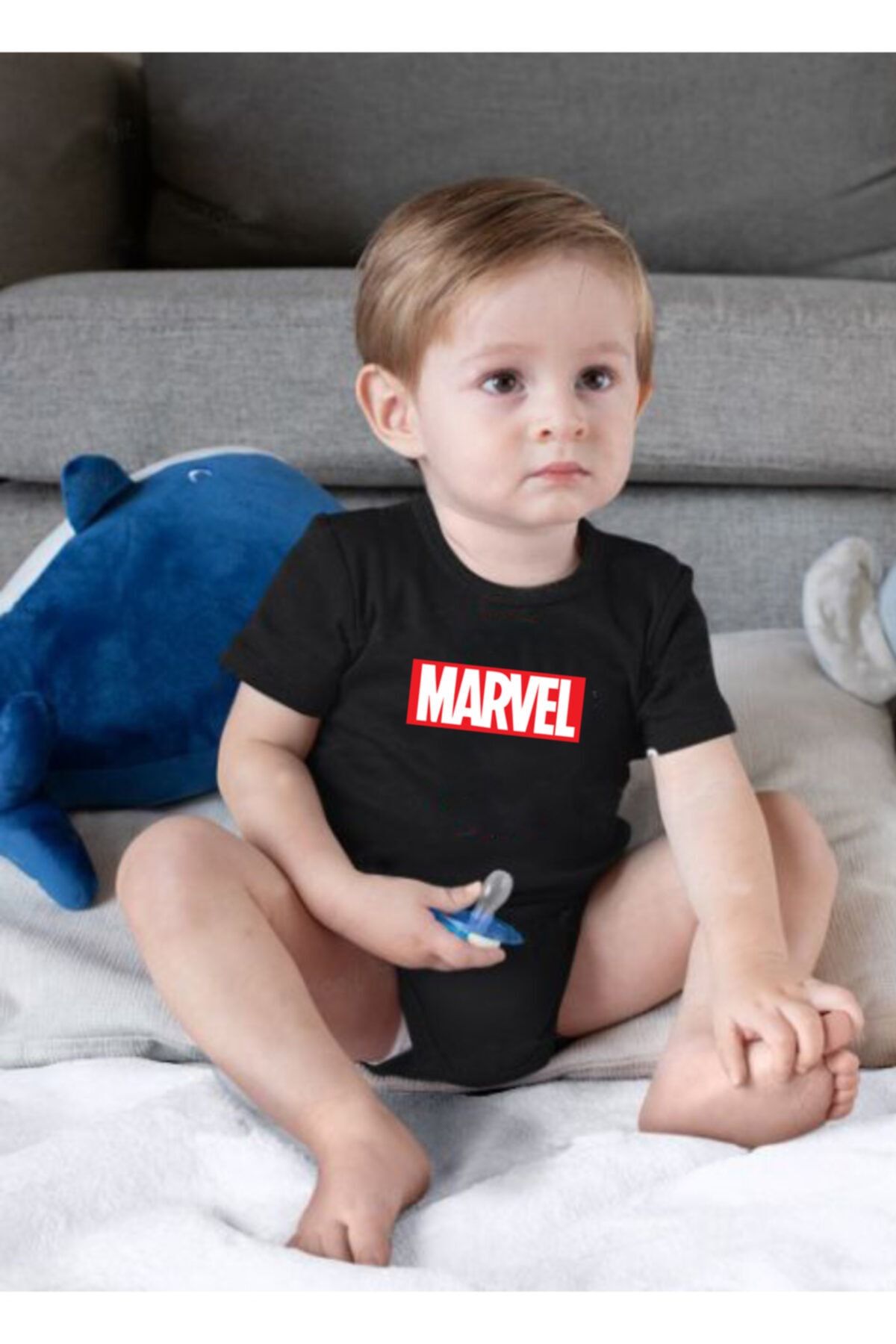 venüsdijital Marvel Logo Siyah Bebek Zıbın Body
