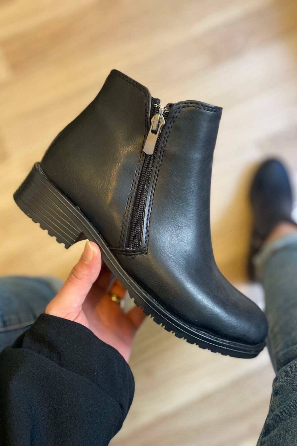 AYŞEM Kadın Çift Fermuarlı Siyah Bot & Bootie