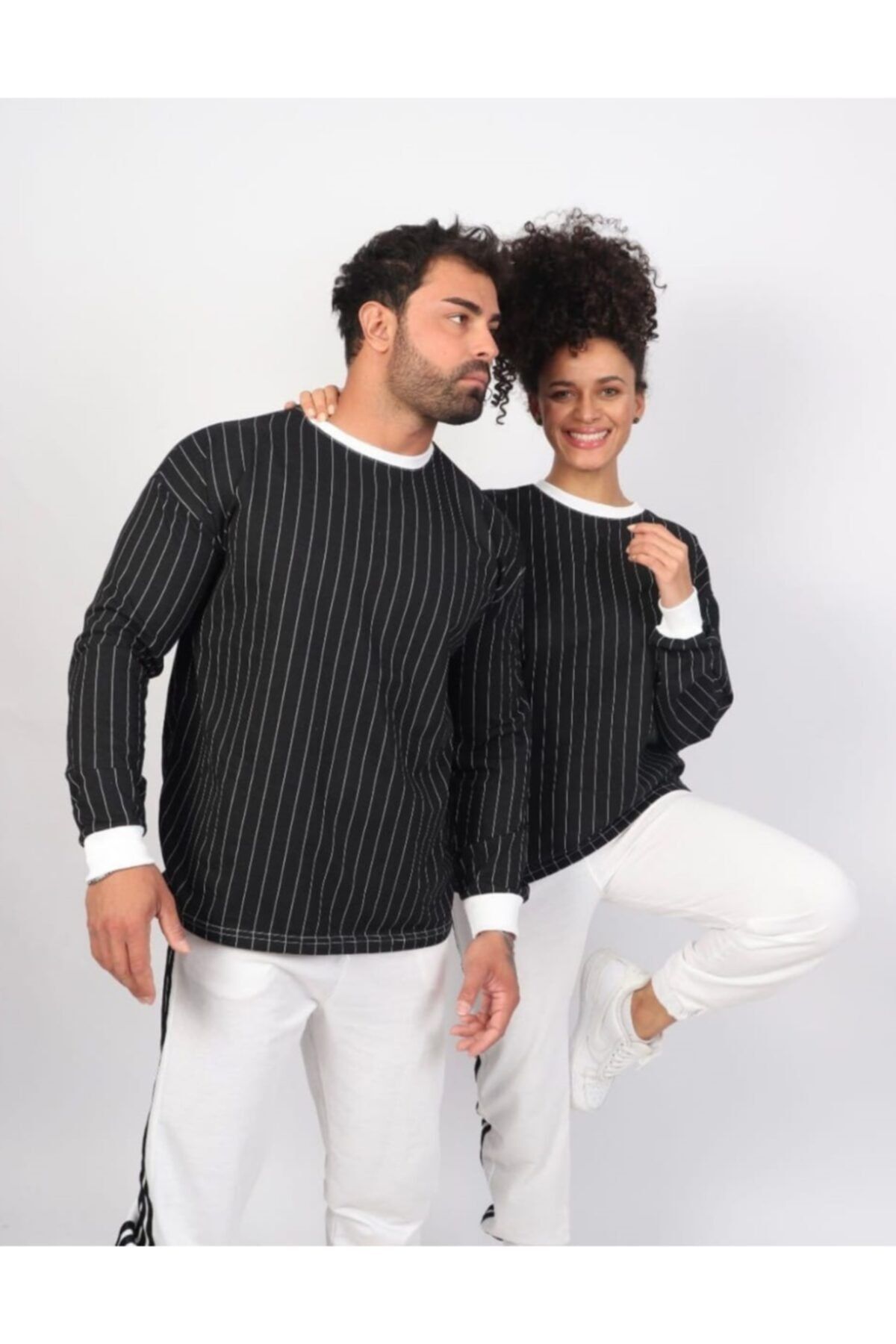 HABBE Siyah Çizgili Unisex Oversize Sweatshirt