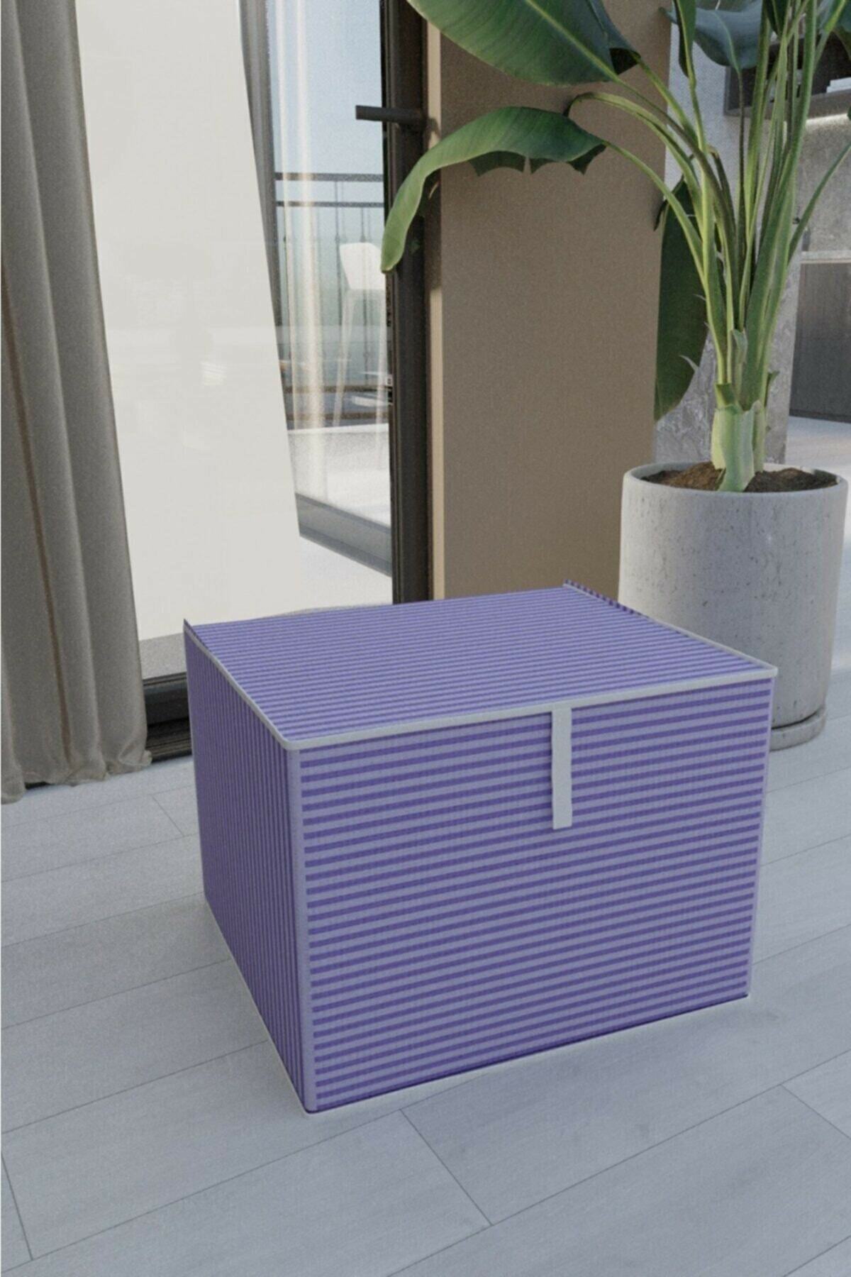 Xnews Çok Amaçlı Kapaklı Düzenleyici Hurç - Kutu Organizer Orta Boy Mavi Çizgili - 30cm X 40cm X 50cm-