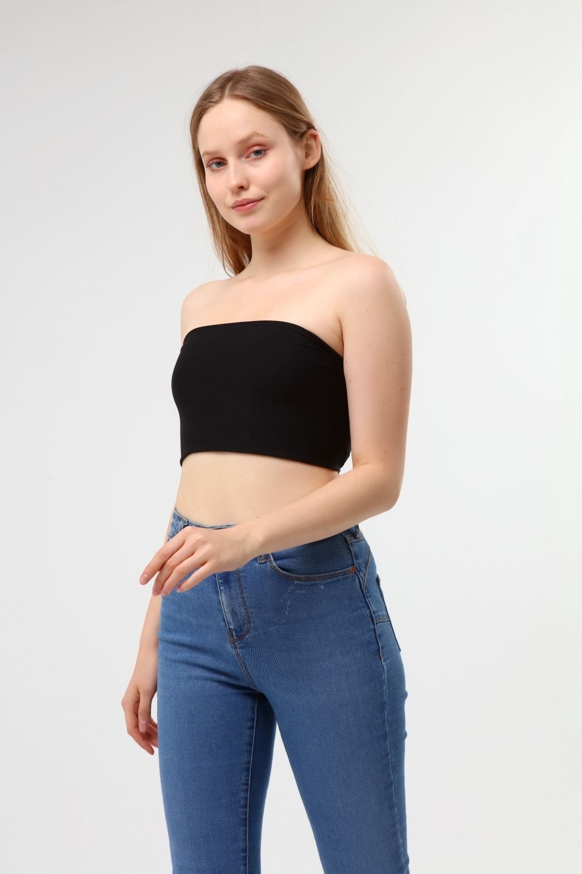 caymax Siyah Straplez Crop
