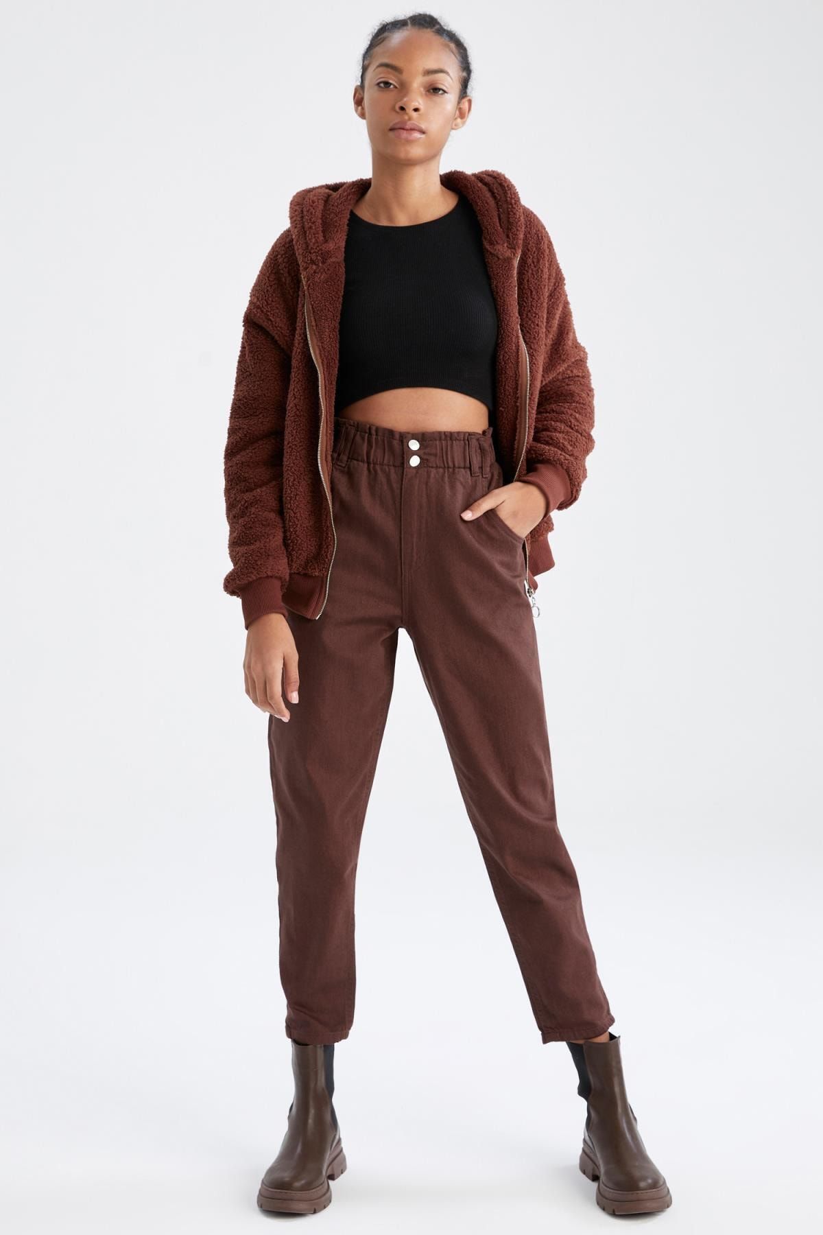 DeFacto Slouchy Fit Paperbag Yüksek Bel Twill Pantolon