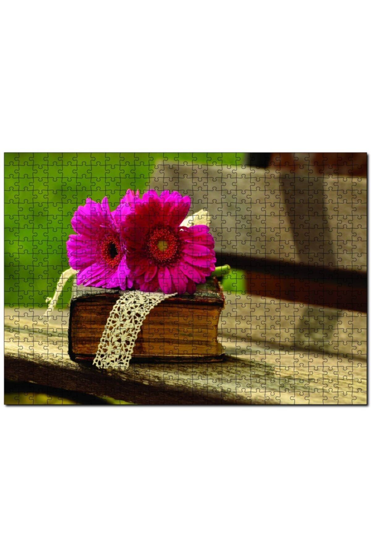 Cakapuzzle Gerbera, Eski Kitap Ve Dantel 1000 Parça Puzzle Yapboz Mdf(ahşap)