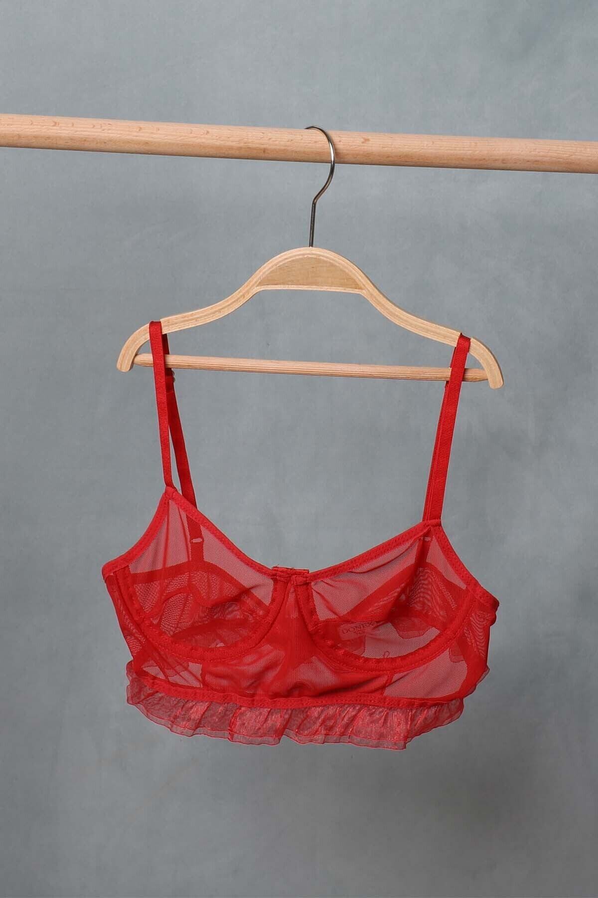 SARTEM Kırmızı Balenli Transparan/tül Bralet