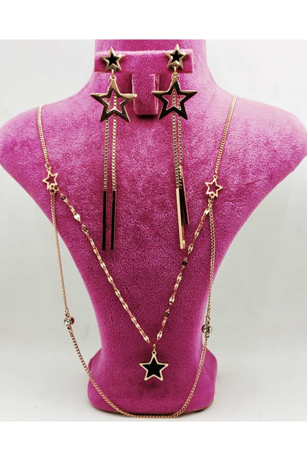 Bay hediye Kadın Altın Kaplama Çelik Kolye Ve Küpe Set