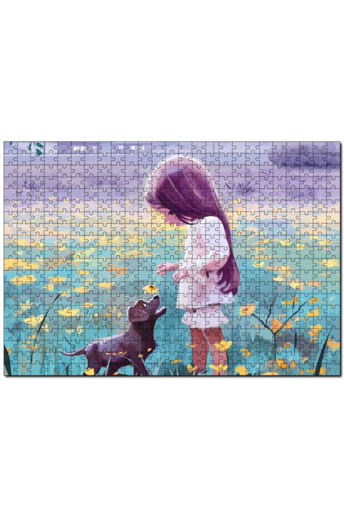 Cakapuzzle Küçük Kız Sarı Çiçekler Ve Yavru Köpek 1000 Parça Puzzle Yapboz Mdf(ahşap)