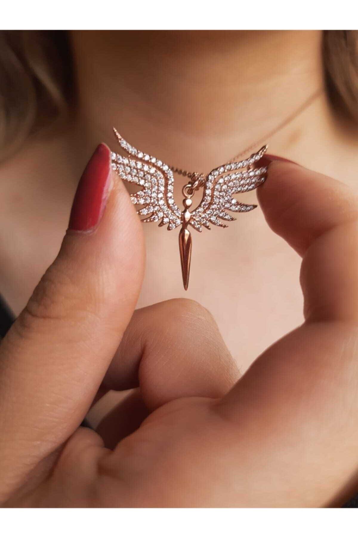 DOĞU GÜMÜŞ KUYUMCULUK Kadın  Melek Kanadı 925 Ayar Gümüş Kolye Sevgiliye Hediye Anneye Hediye Şık Takılar