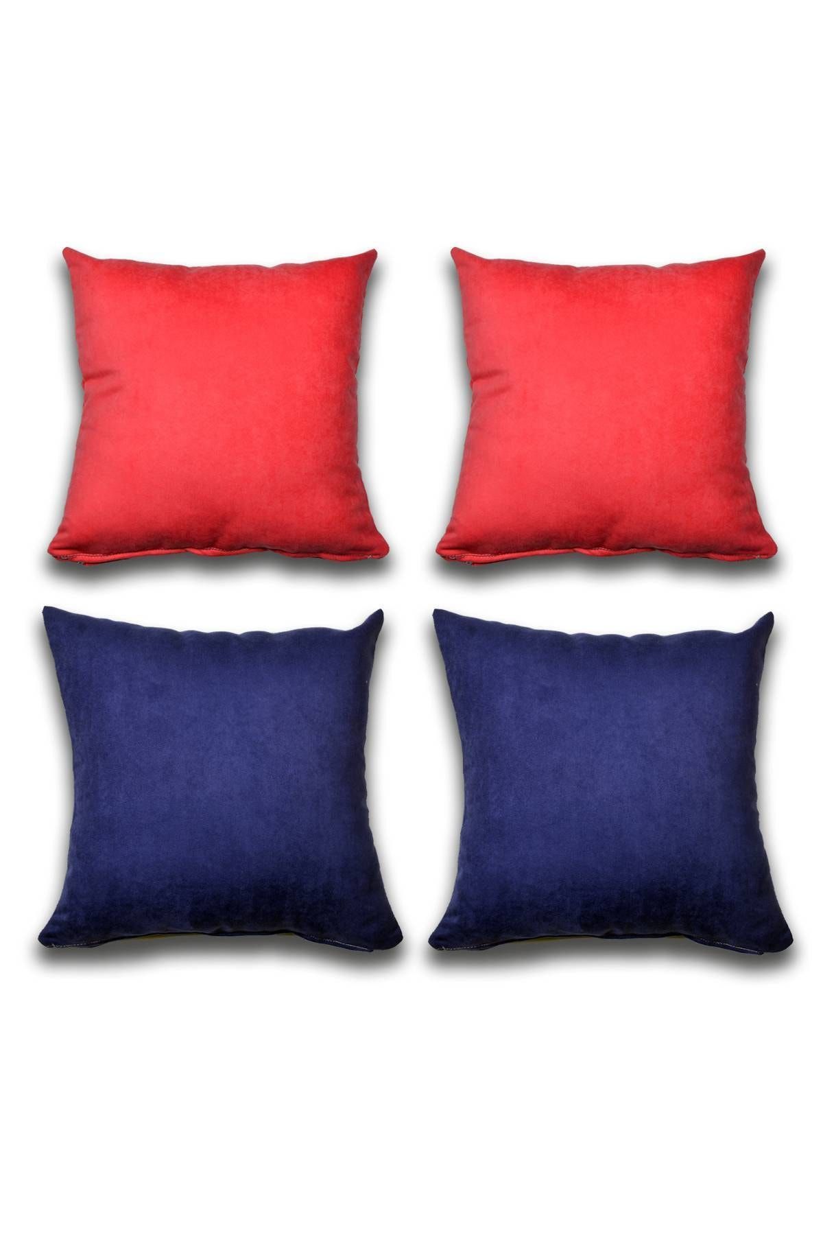 Royaleks 4 Adet Süet Kırlent Minder Kılıfı 40x40cm Açık Kırmızı Saks Mavisi