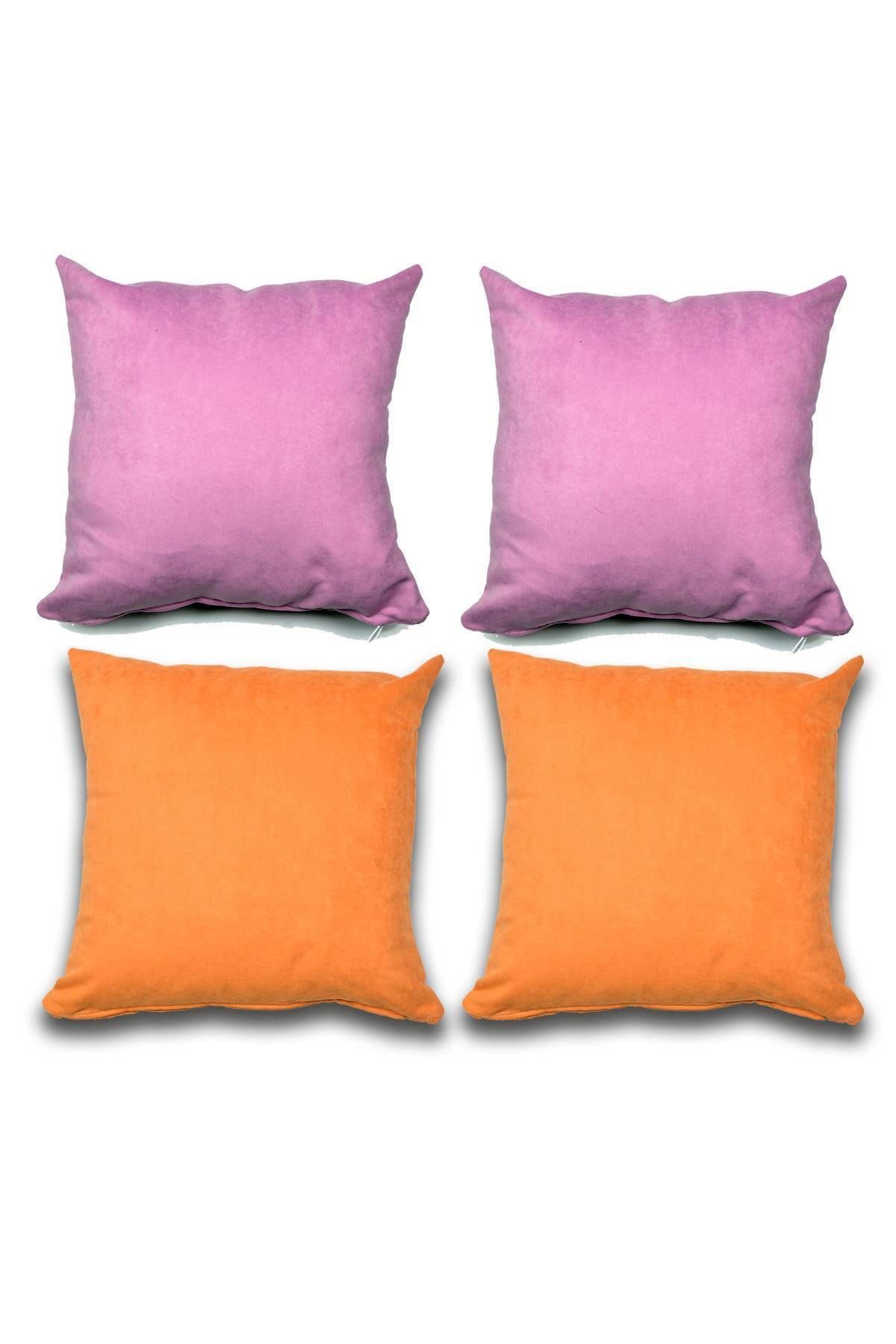 Royaleks 4 Adet Süet Kırlent Minder Kılıfı 40x40cm Lila Turuncu
