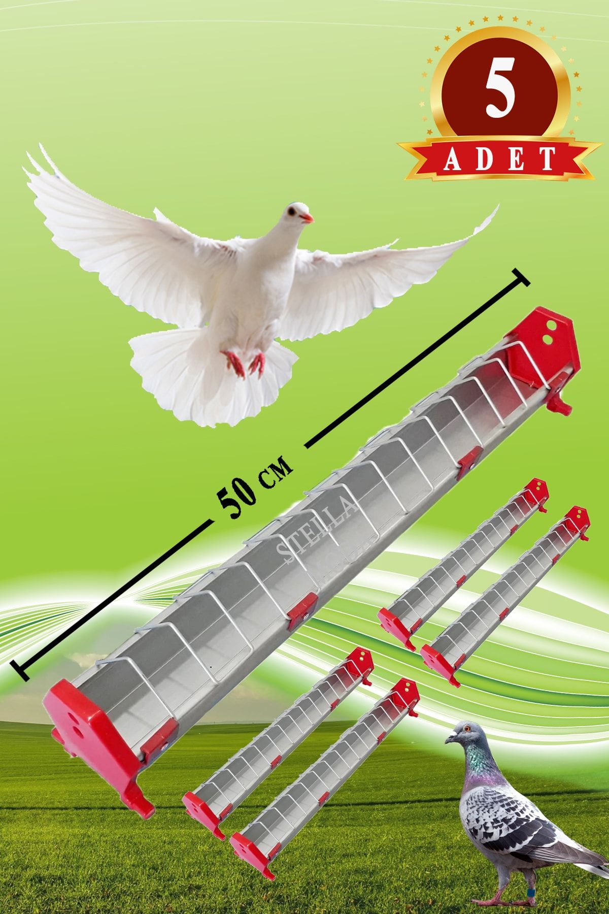 STELLA MODA Güvercin Yemlik Tavuk Yemliği 50 Cm Metal 5 Adet Yemlik Keklik Civciv Hindi Broiler Brahma Kaz Kuş