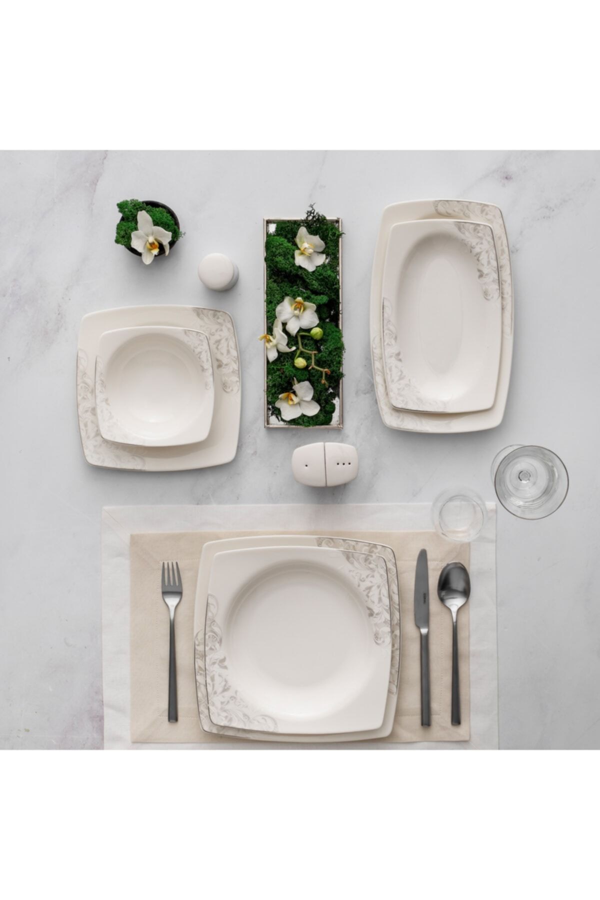 Güral Porselen Carolıne 61 Parça Kare Bone Yemek Takımı - 5507