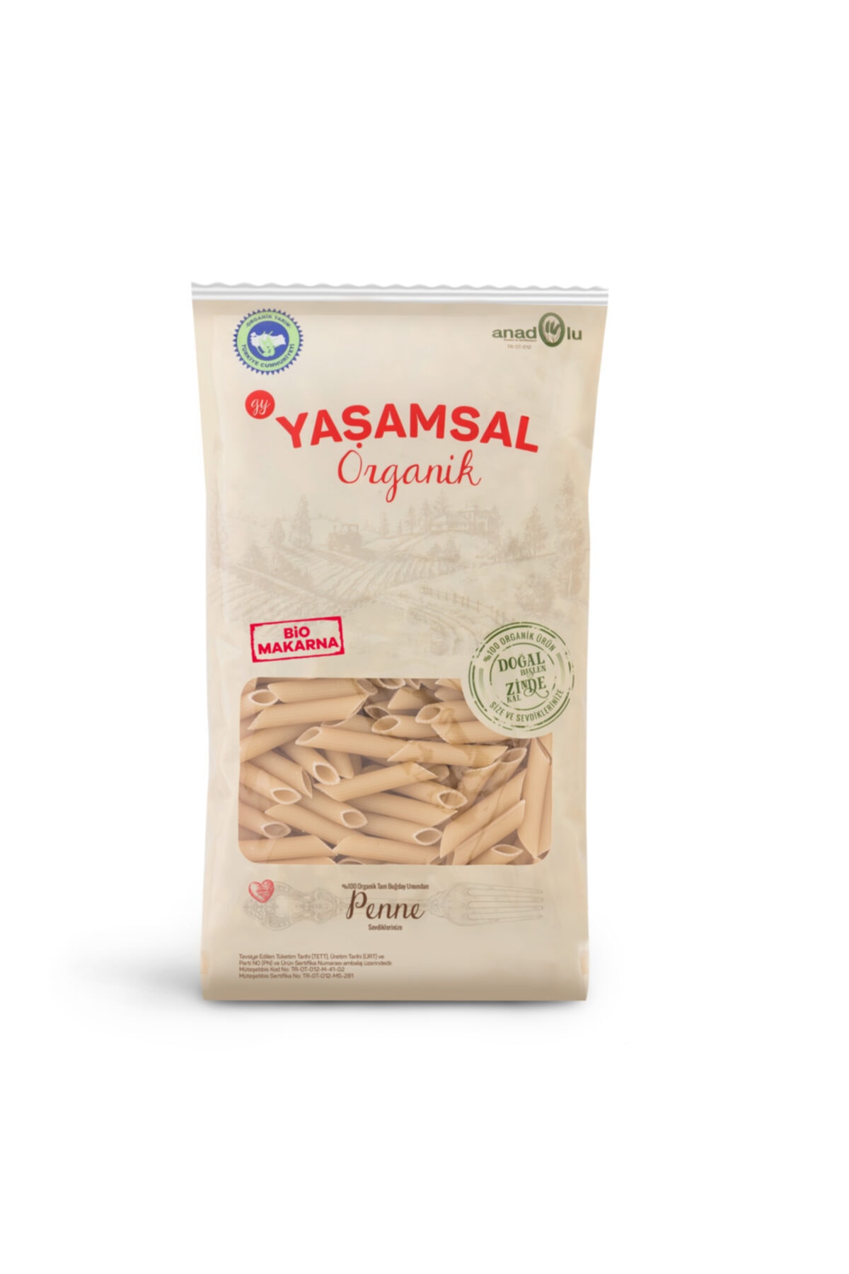 Yaşamsal Organik Organik Kepeksiz Uzun Penne Makarna - 800 G