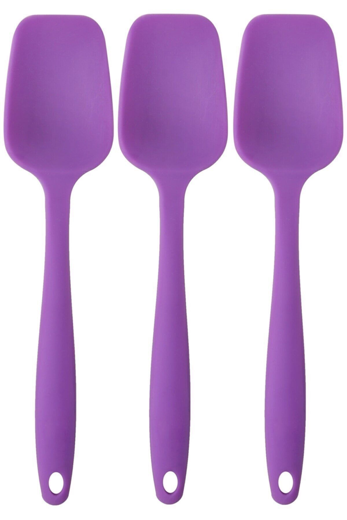 Makro fil Büyük Boy Yanmaz Yapışmaz Silikon Mor Düz Spatula Seti 3 Adet