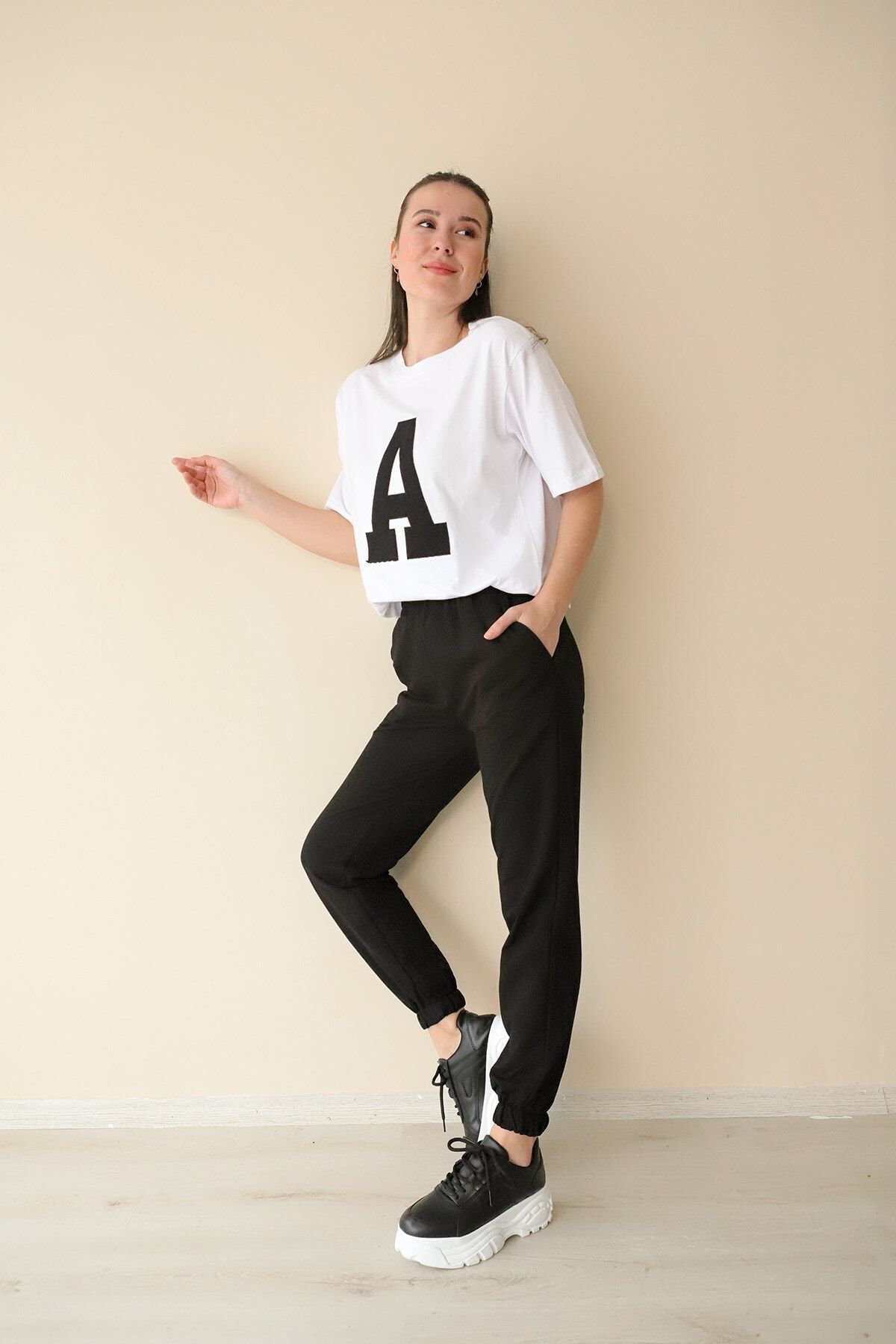 Mekafashion Baskılı T-shirt Eşofman Takım Siyah